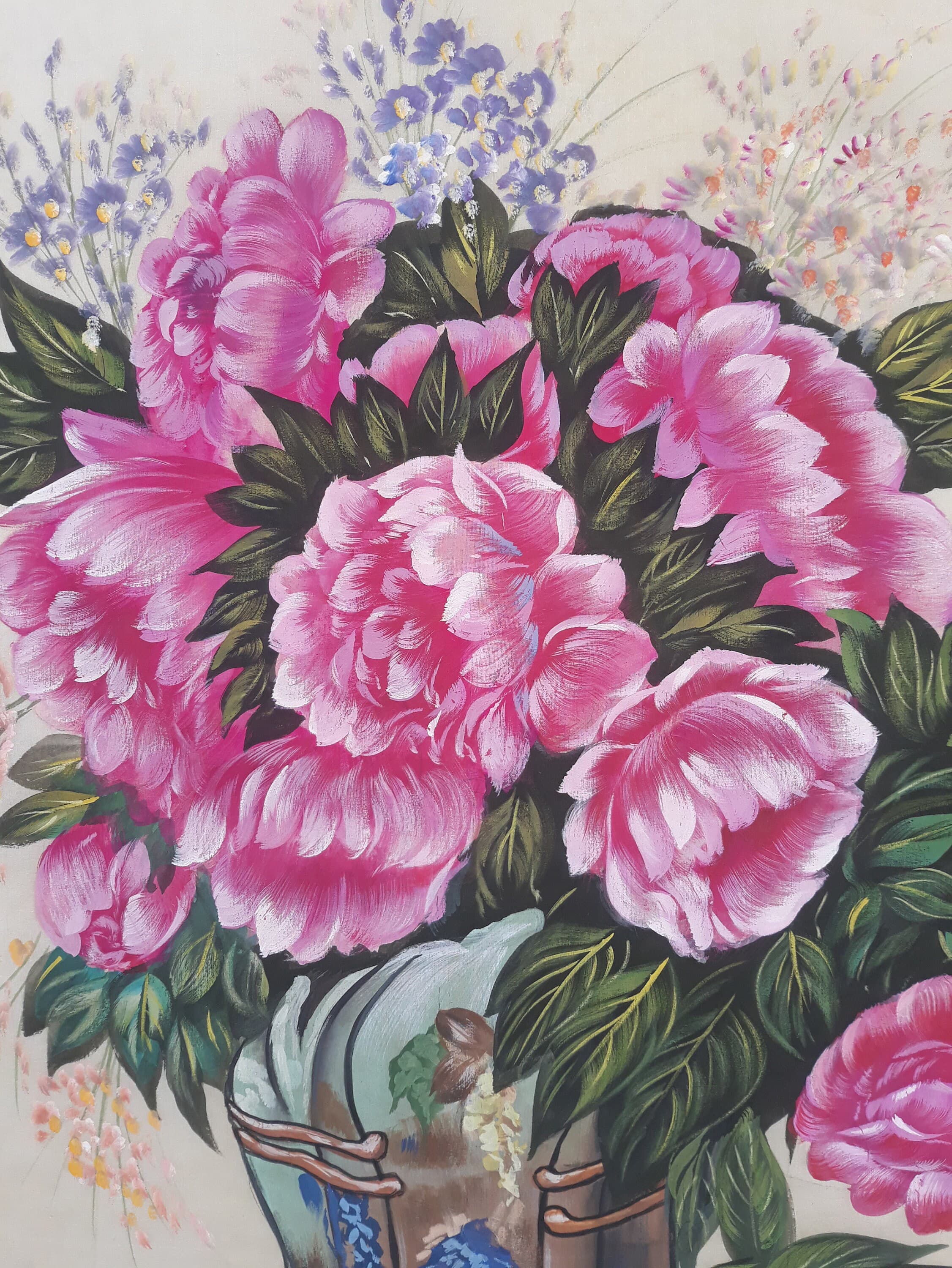Pink Rose Painting on Silk: Handmade Floral Wall Art (22x27 Inches) - image 4