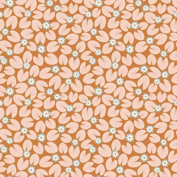 Little Swan Water Lilies Golden Brown from Little Swan by Little Forest Atelier for Riley Blake Designs