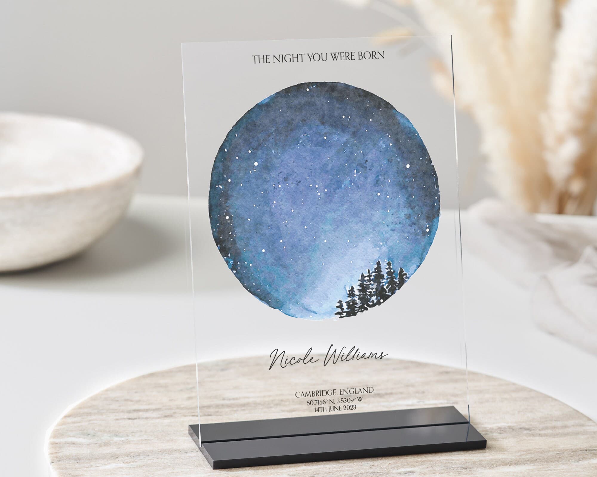 Custom Birthday Star Map, Personalised Constellation Gift with Stand, 18th, 21st, 30th, 40th, 50th, 60th, 70th, Gift for her, Gift for him - image 2