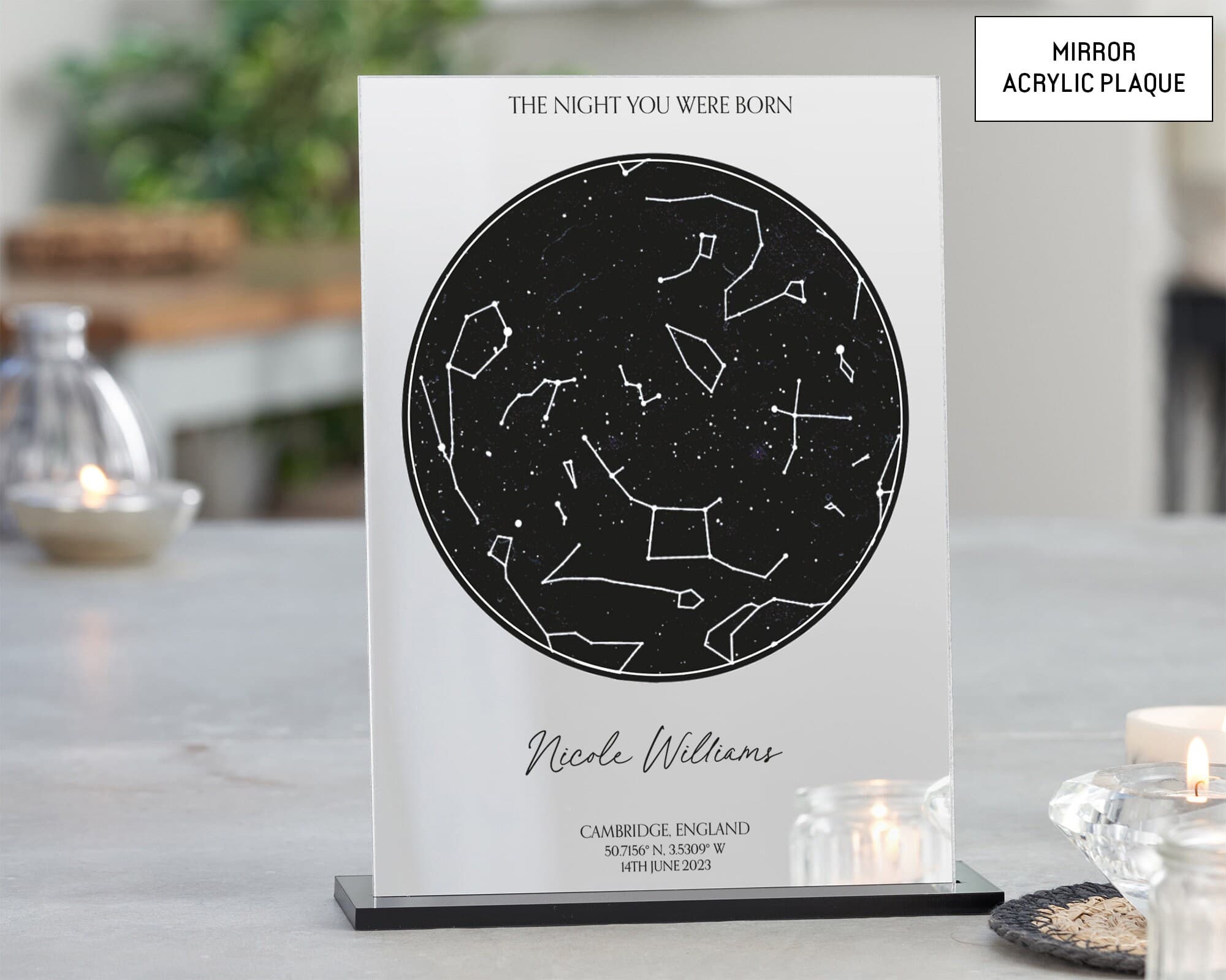 Custom Birthday Star Map, Personalised Constellation Gift with Stand, 18th, 21st, 30th, 40th, 50th, 60th, 70th, Gift for her, Gift for him - image 3