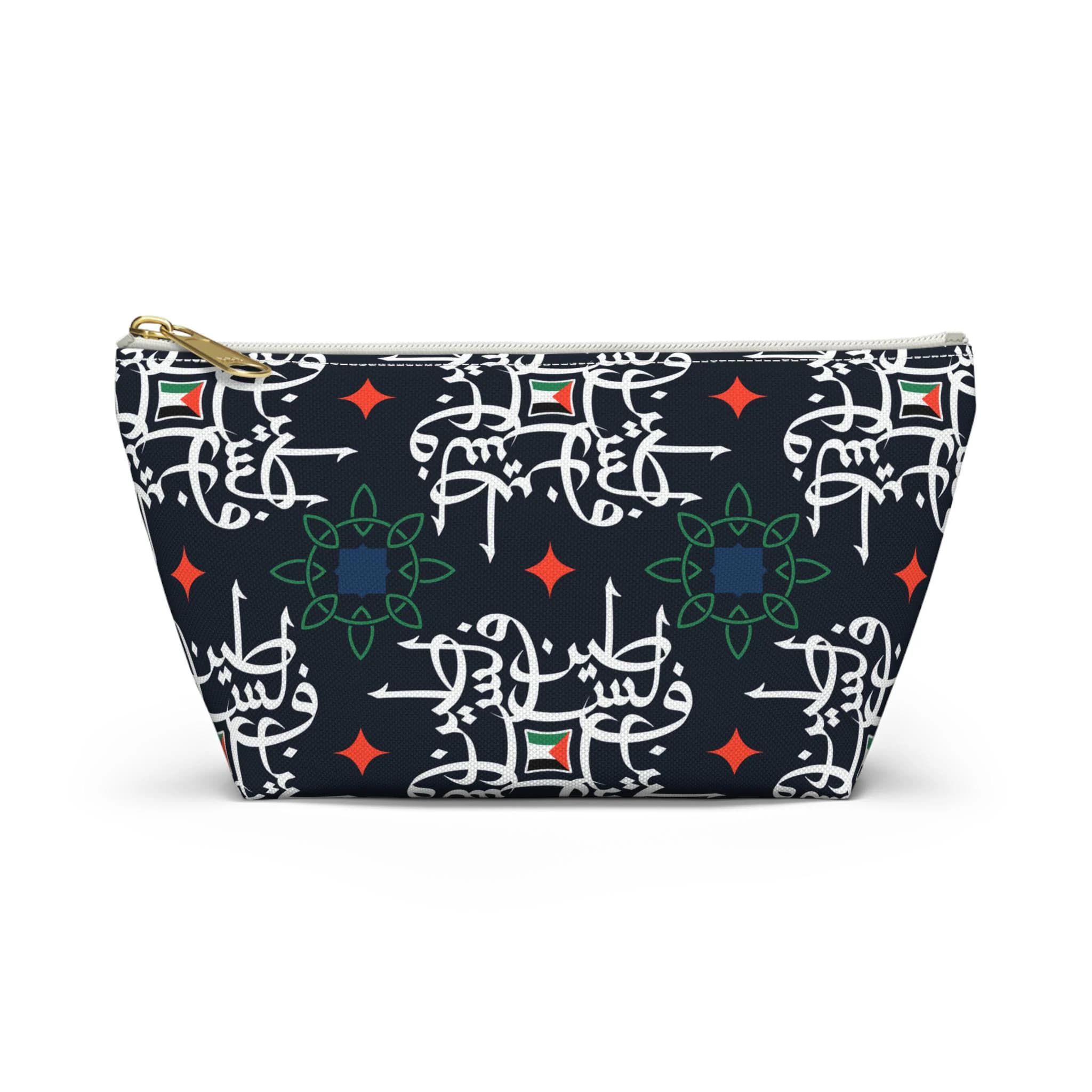 Pouch, Palestine Arabic Calligraphy Accessory Bag, Palestinian Gift, Travel Organizer, T-bottom Zipper Pouch, watermelon supporter gift - image 2