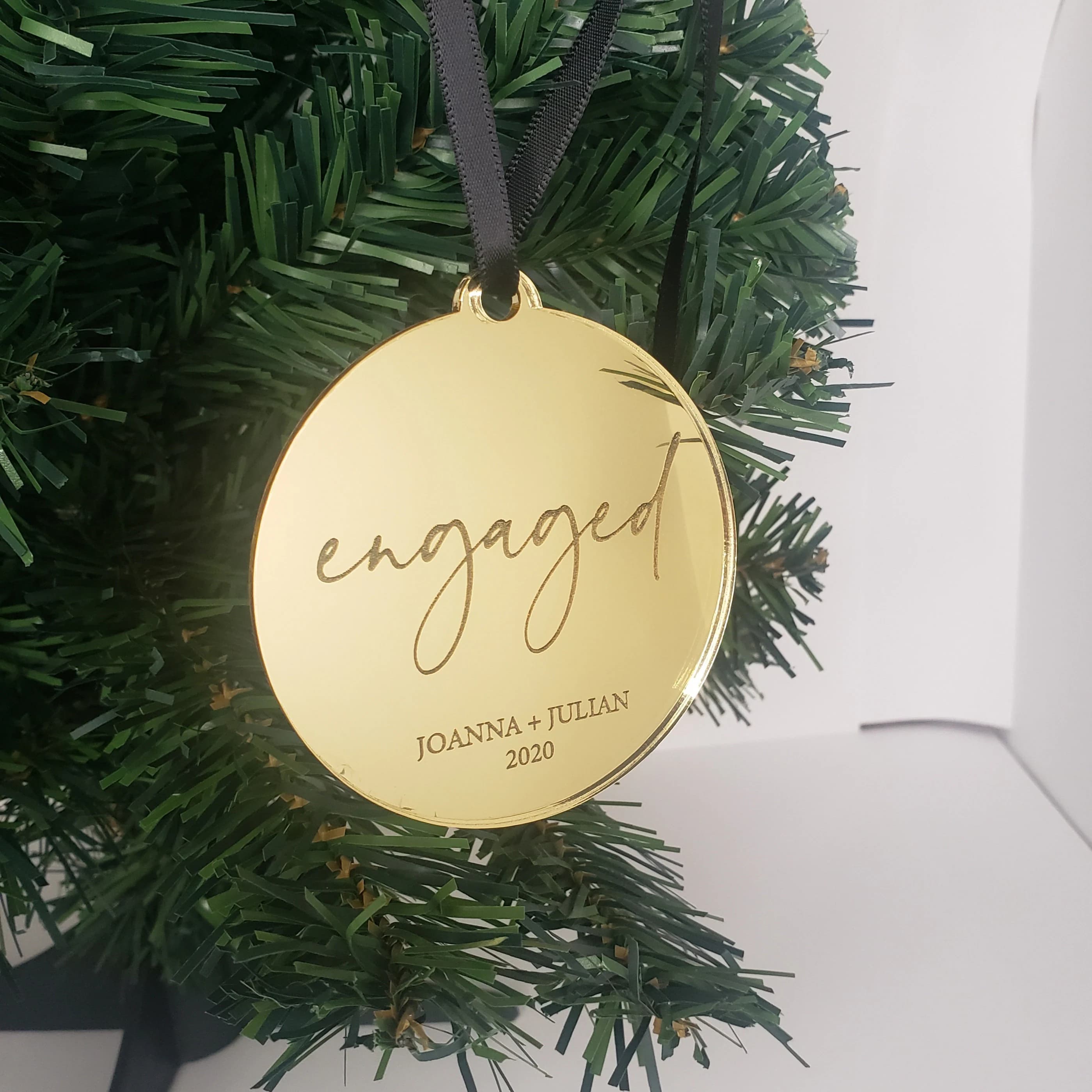 Personalized Engaged Christmas Ornament, Mirror Gold Acrylic - image 2