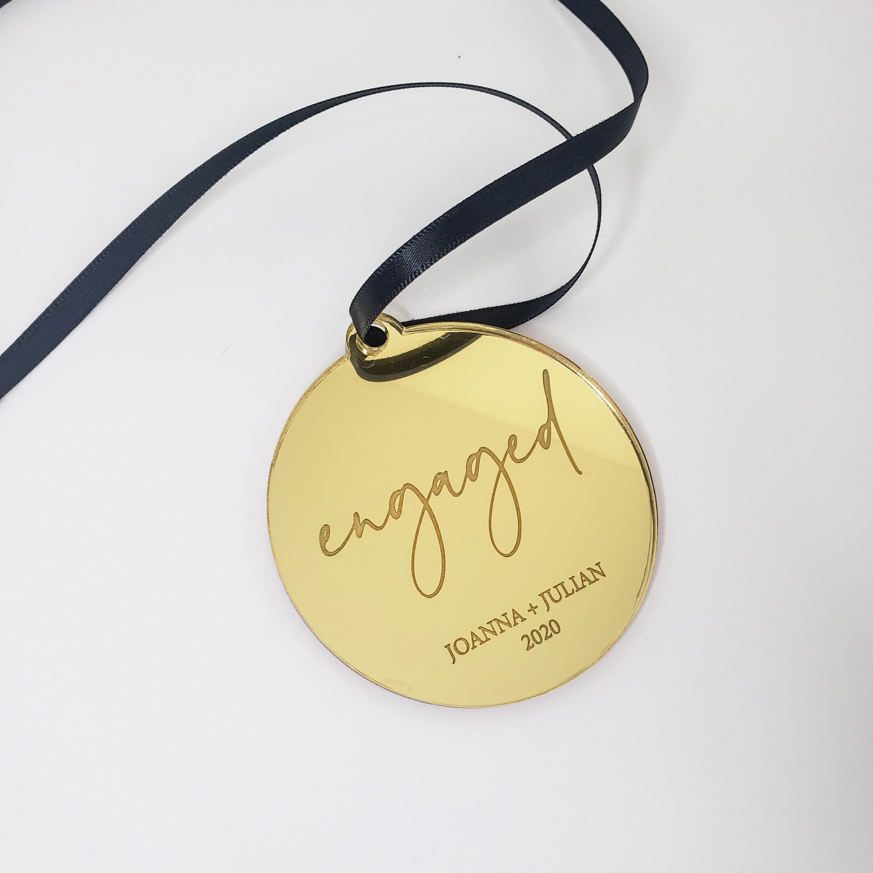 Personalized Engaged Christmas Ornament, Mirror Gold Acrylic