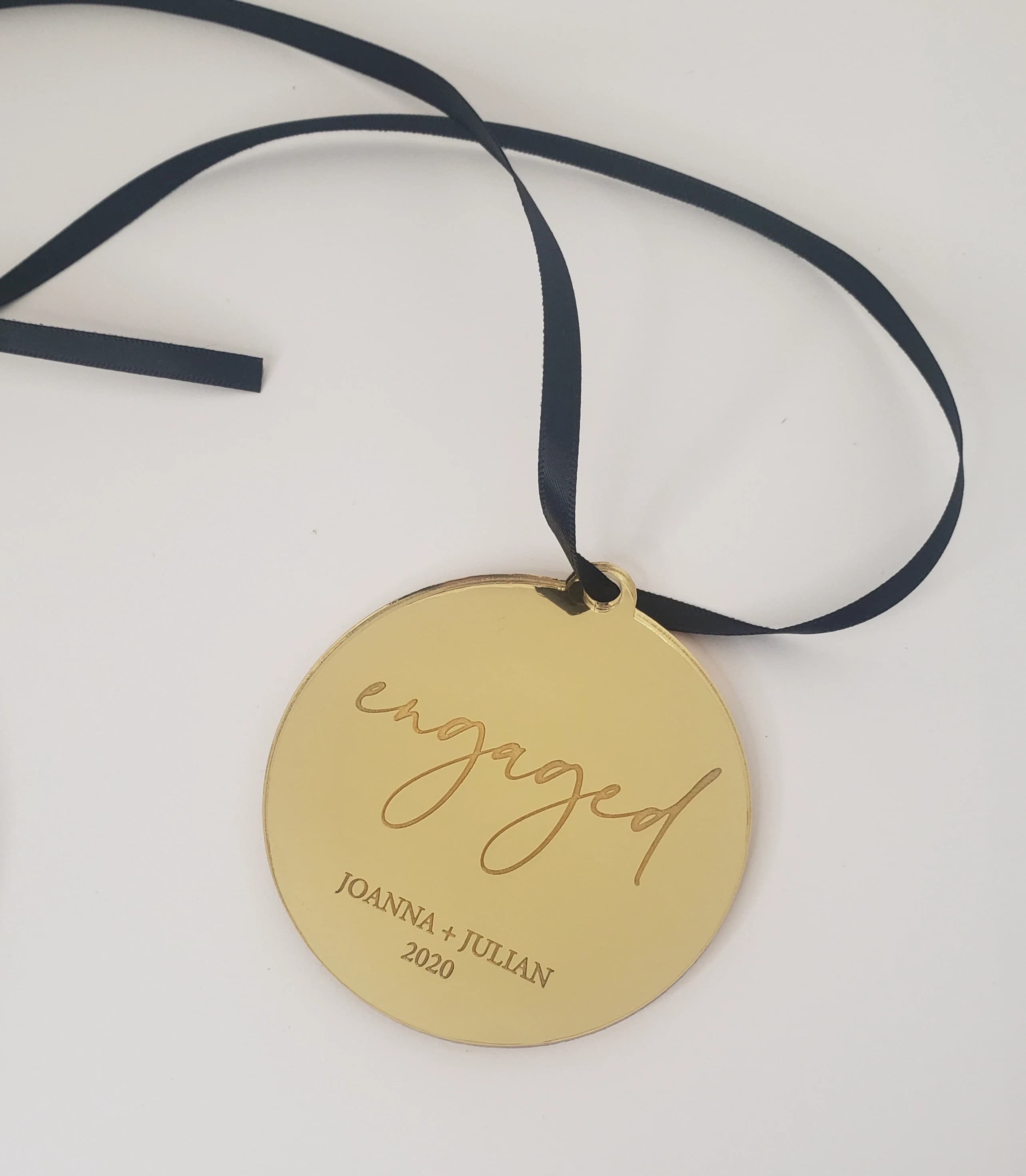 Personalized Engaged Christmas Ornament, Mirror Gold Acrylic - image 3