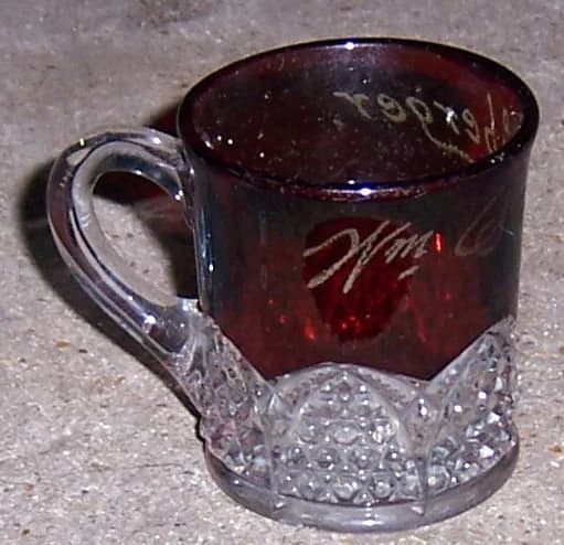 Ruby Flashed Button Arch Star Bottom Souvenir Toothpick Etched with Wm Smithberger Antique Decorative Glass - image 4