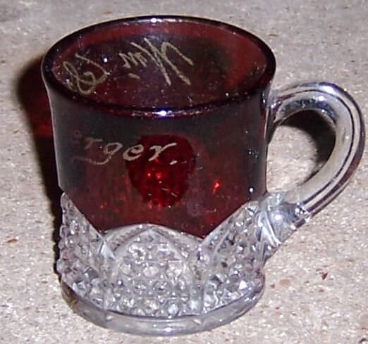 Ruby Flashed Button Arch Star Bottom Souvenir Toothpick Etched with Wm Smithberger Antique Decorative Glass