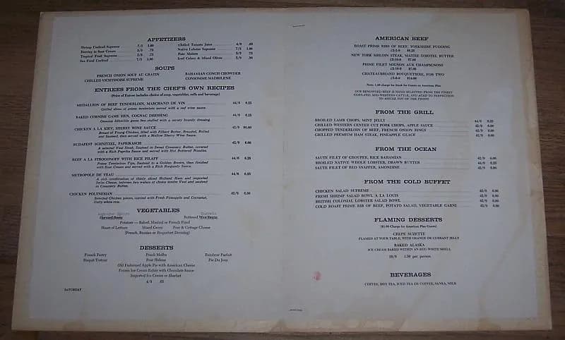 La Cage Restaurant The British Colonial Hotel Nassau Bahamas Vintage Dinner Menu - image 3