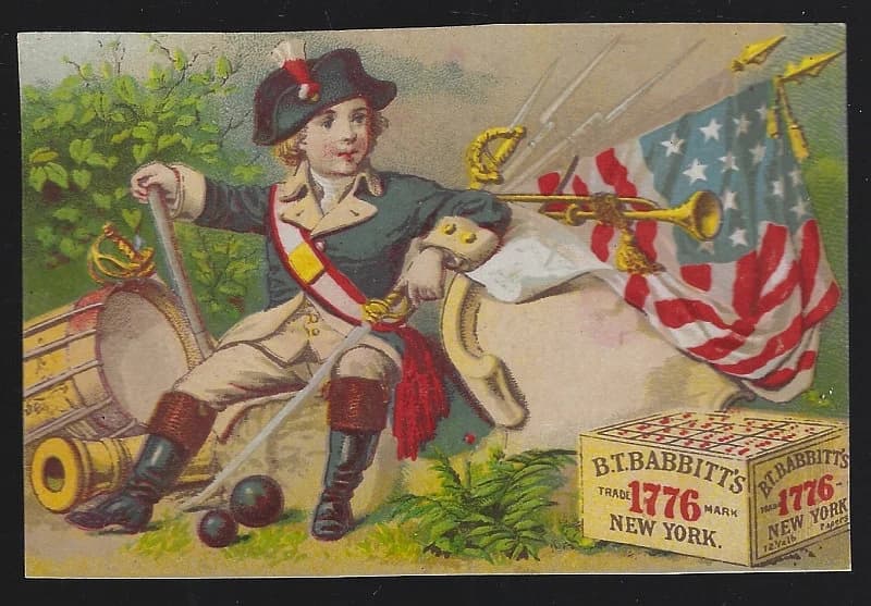 B. T. Babbitt's Soap Victorian Trade Cards Revolutionary Boy, Politician, Soap For All Nations, Antique Advertising