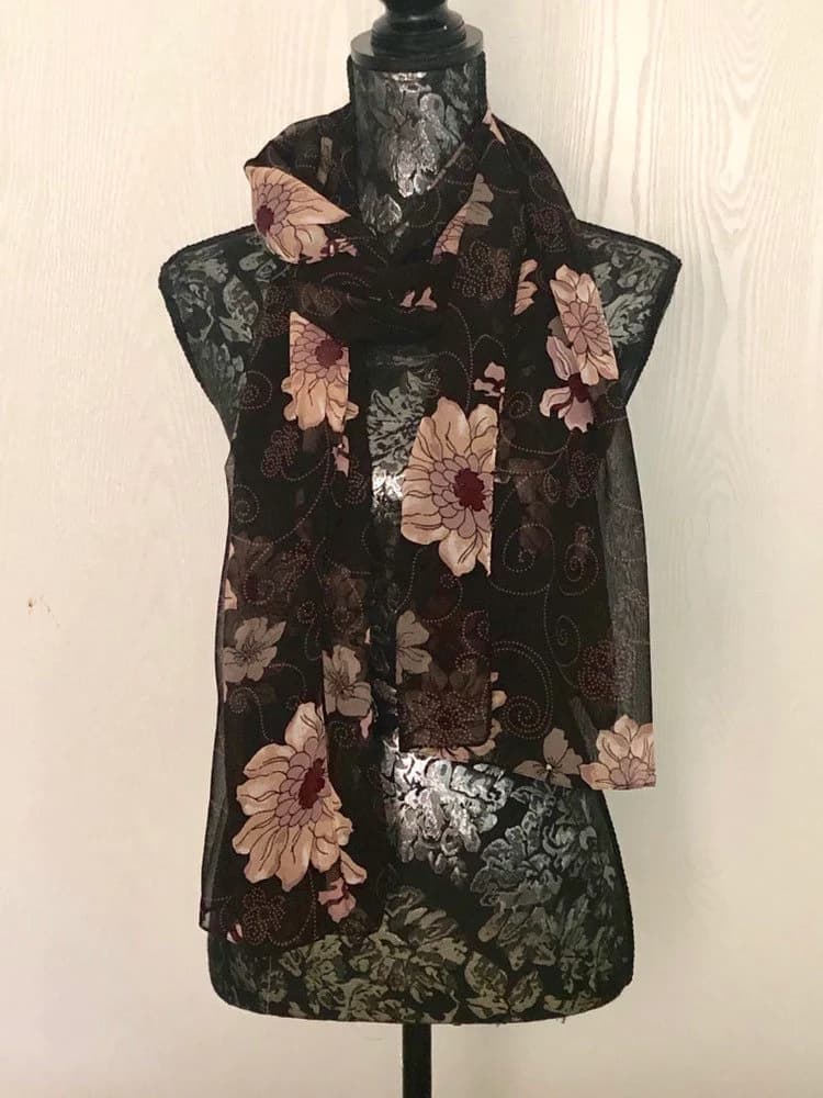 BLUE CHIFFON SCARF, Flower Print, Long stole, Shawl, Neck Scarf, Hijab, Head Wrap, Gift For Her. - image 2
