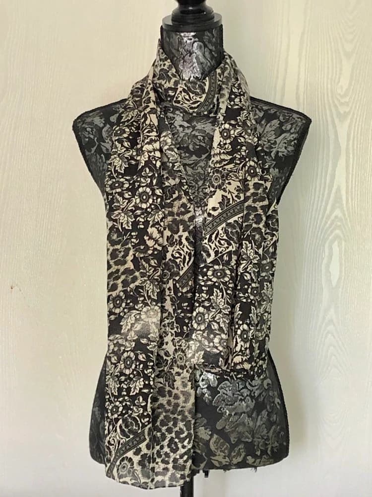 BLUE CHIFFON SCARF, Flower Print, Long stole, Shawl, Neck Scarf, Hijab, Head Wrap, Gift For Her. - image 4
