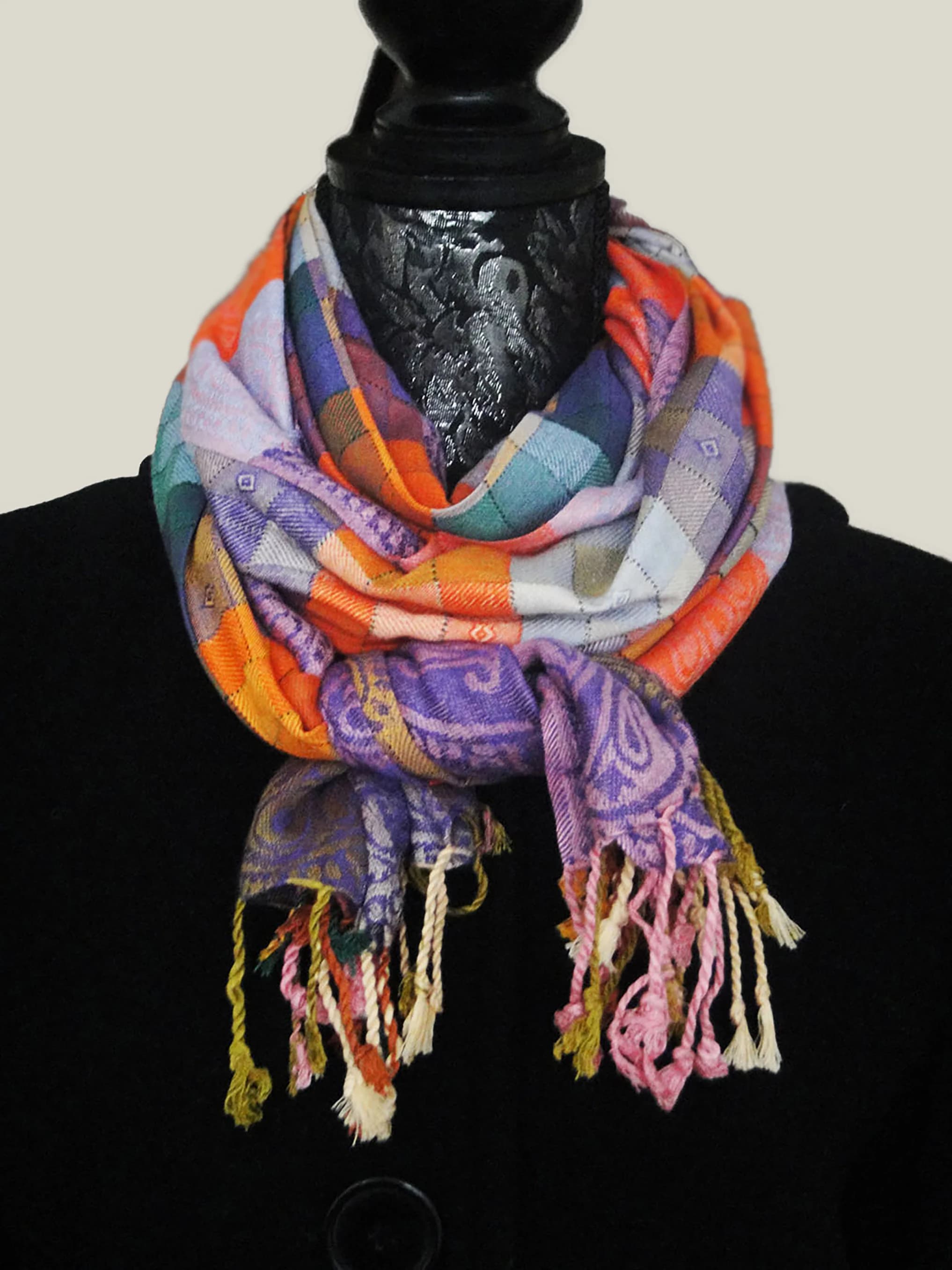 Women's Vintage Pashmina Shawl / Chequered Multicoloured Fashion Scarf/Wrap/Trendy Stole /Hijab/ Wedding Favours/ Gift for Valentine