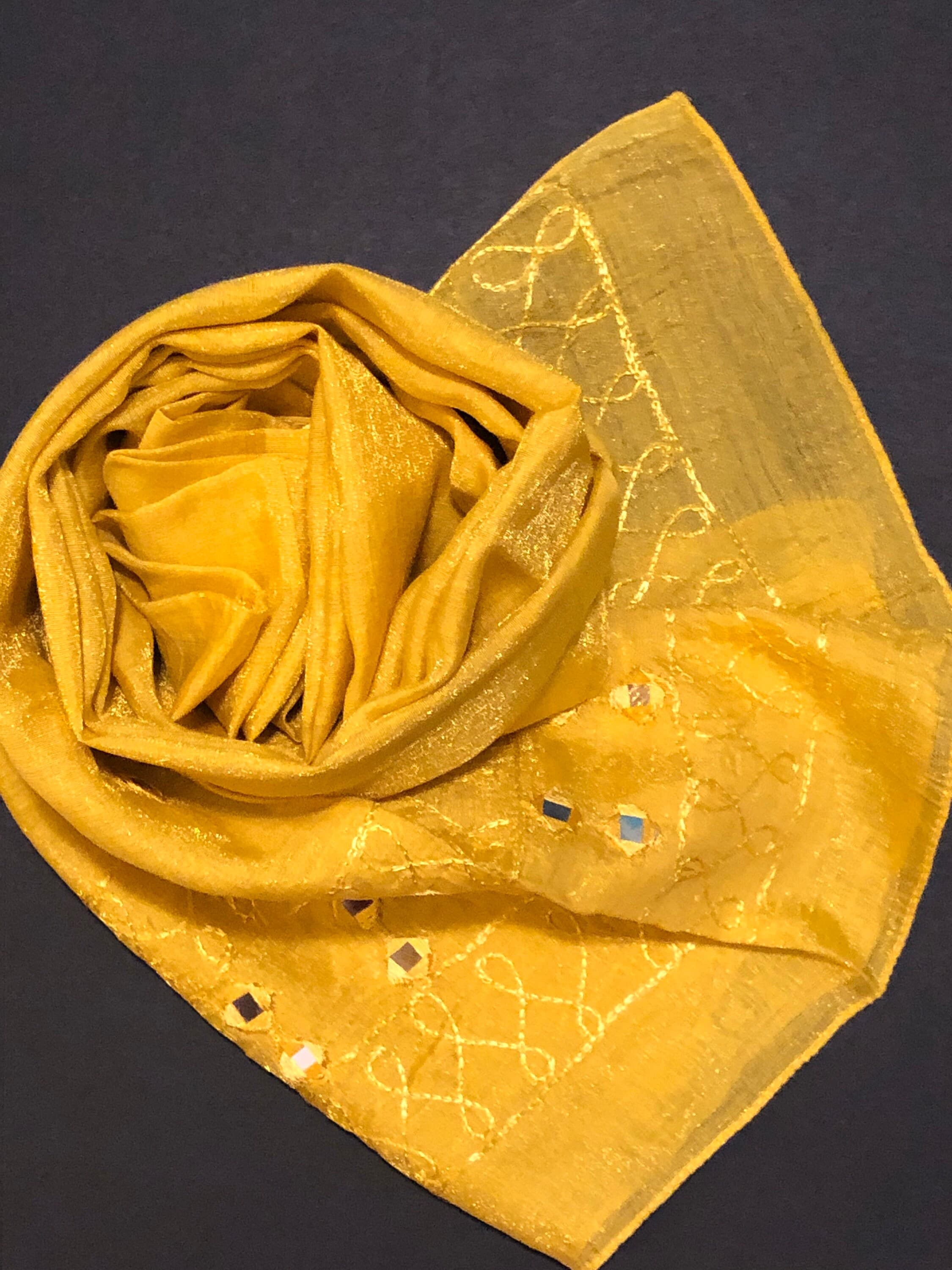 EMBROIDERED SCARF For Women, Solid Colour, Sunshine Yellow Viscose Silk Shawl, Stole, Hijab, Wrap, gift for Her - image 5