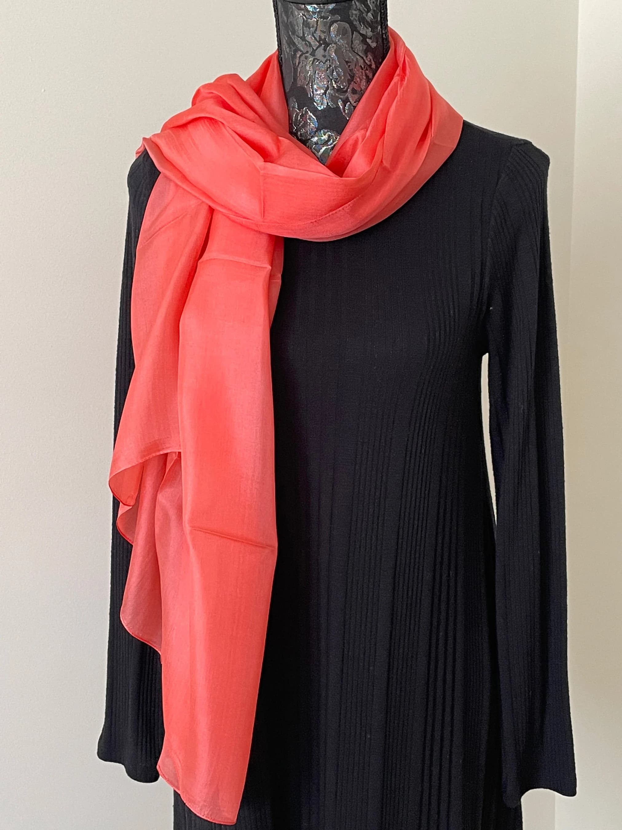 SOFT SILK SCARF, Solid 100 Percent Silk For Women,  Hand Dyed Papaya Orange Colour, Large Size, Shawl, Head Wrap, Hijab, Gift for Her