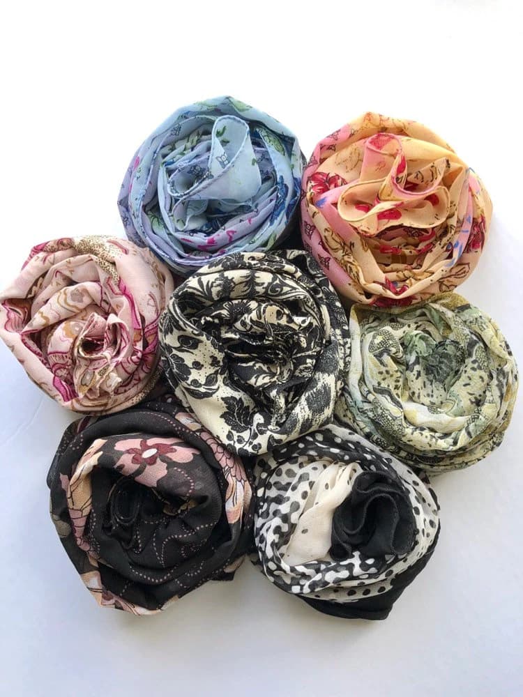 BLUE CHIFFON SCARF, Flower Print, Long stole, Shawl, Neck Scarf, Hijab, Head Wrap, Gift For Her. - image 5