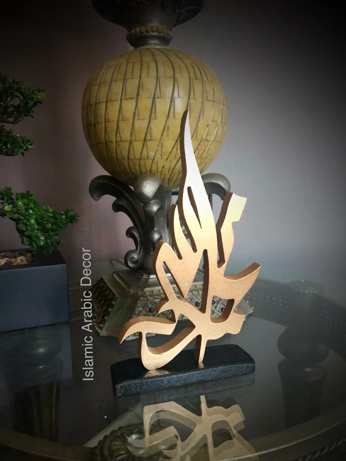 Handmade Allah & Mohamed Wooden Tabletop: Islamic Home Decor - image 4