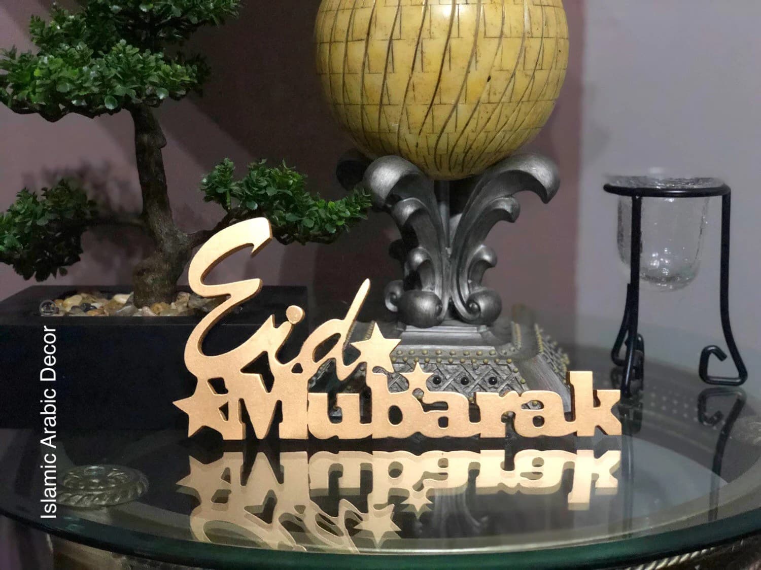 Eid Mubarak Wooden Tabletop Art: Islamic Home Decor