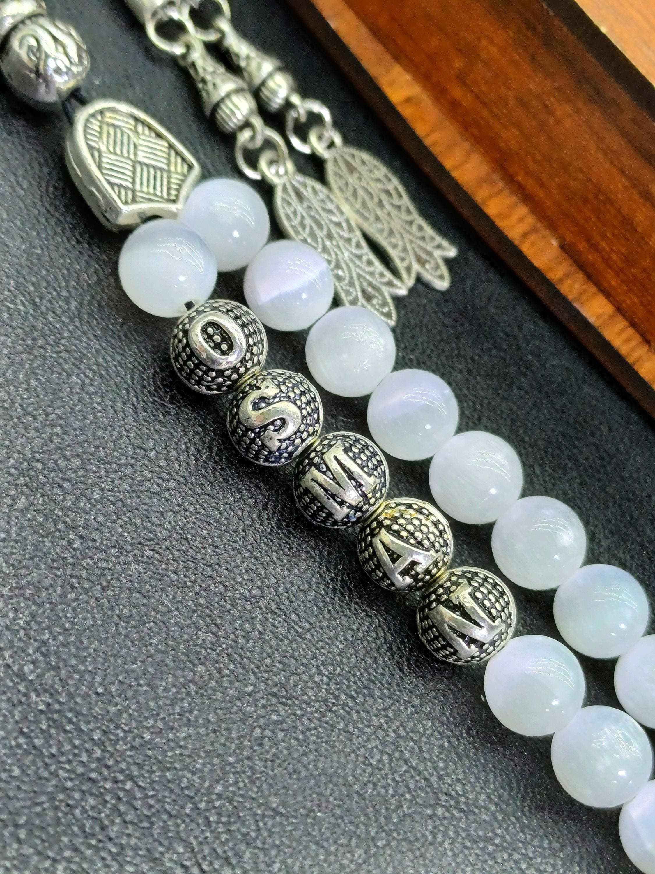 Personalized Selenite Tasbih: Islamic Prayer Beads, Custom Name Gift