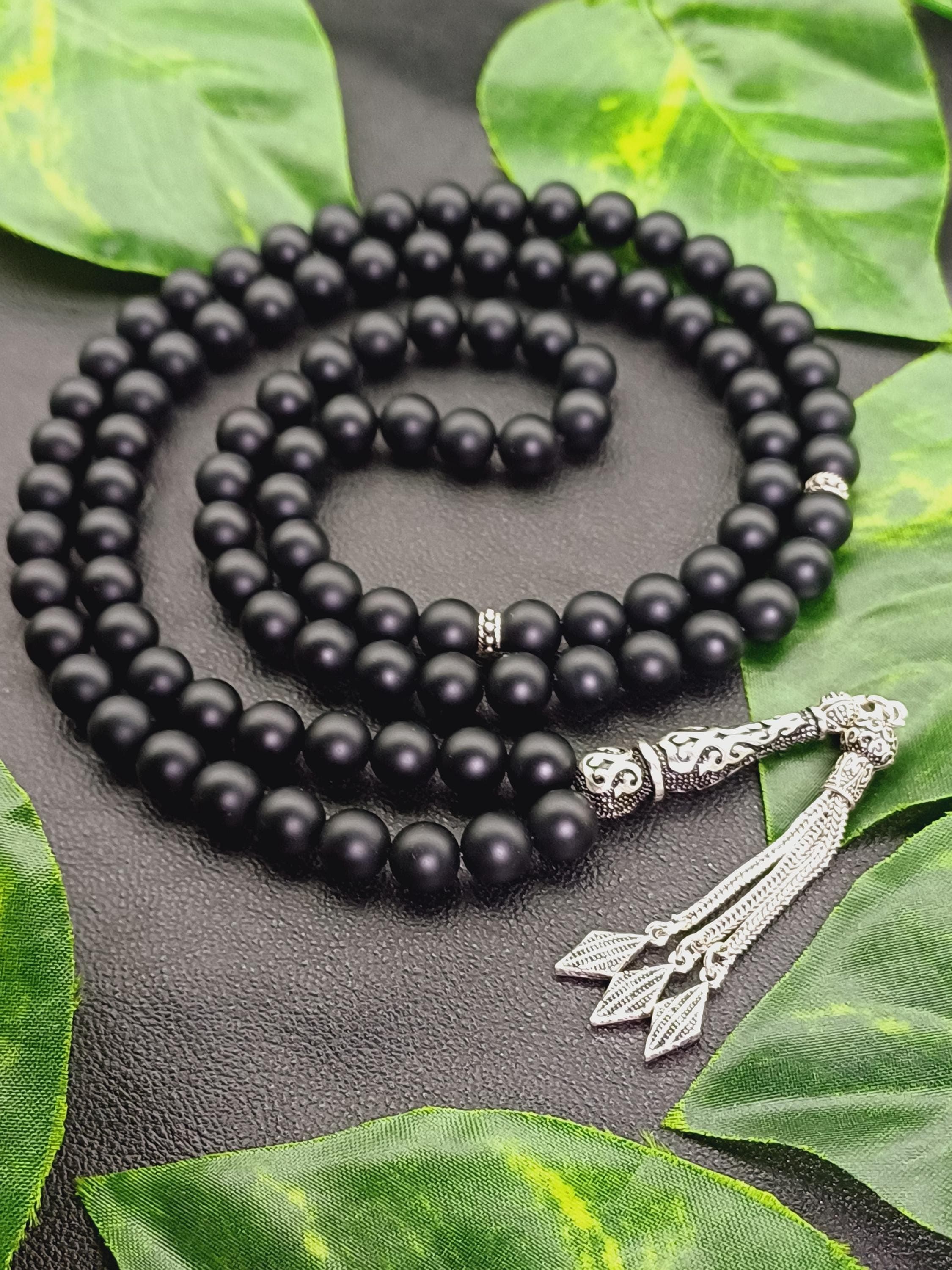 925 Silver Onyx Tasbih: Matte Black Islamic Prayer Beads - image 5