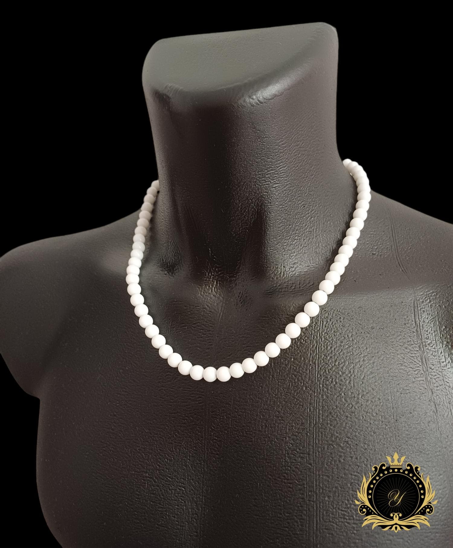 White Jade Beaded Necklace, Unisex Gemstone Jewelry - image 4
