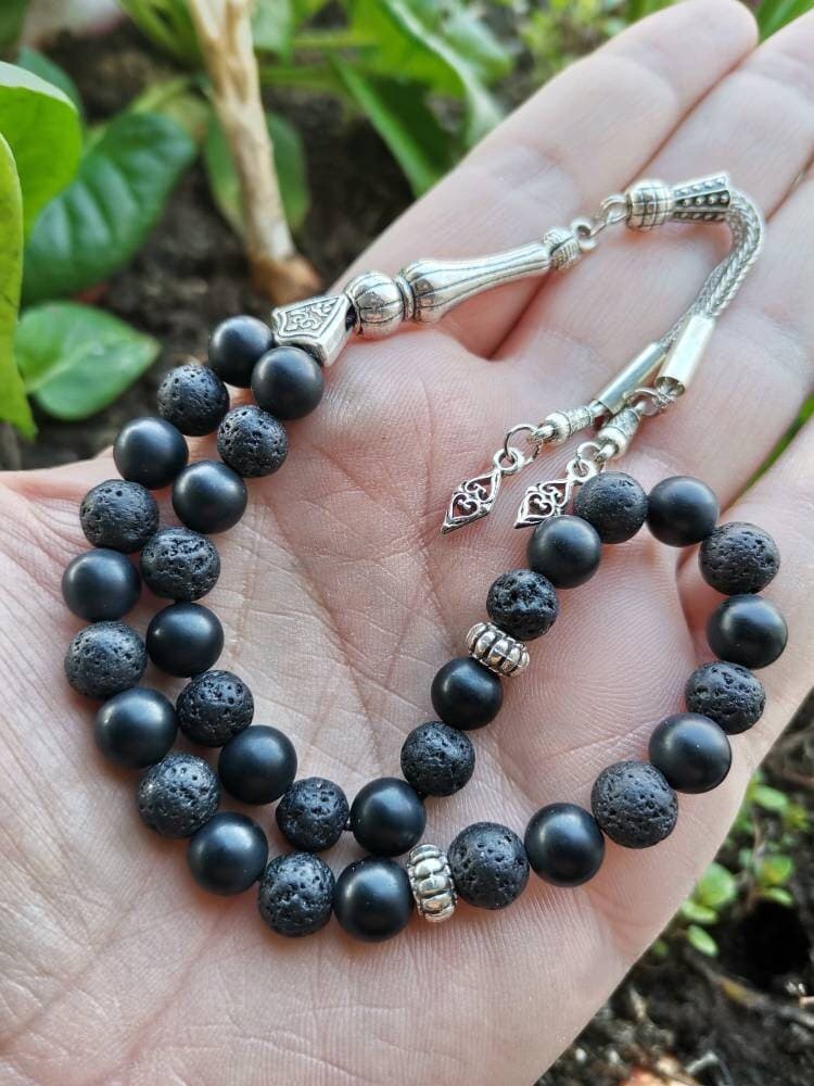 Lava Stone Rosary: Matte Black Onyx, Turkish Prayer Beads - image 4