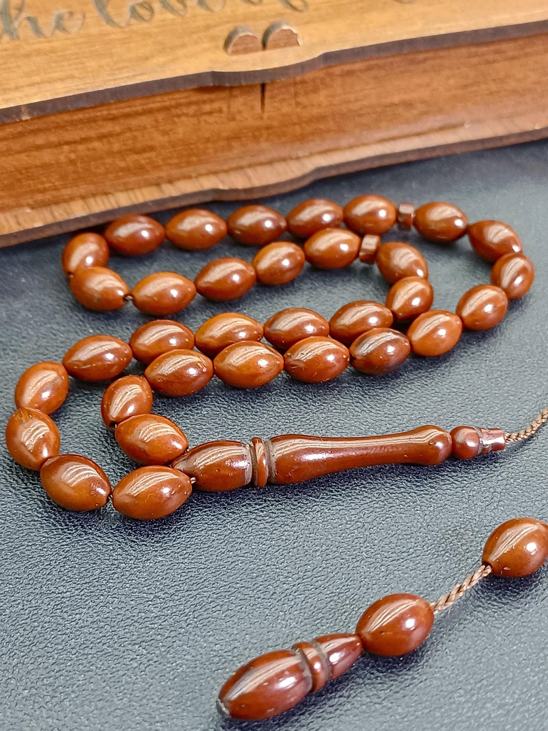 Handcrafted Coca Wood Tasbih: 33-Bead Islamic Prayer Beads with Counters