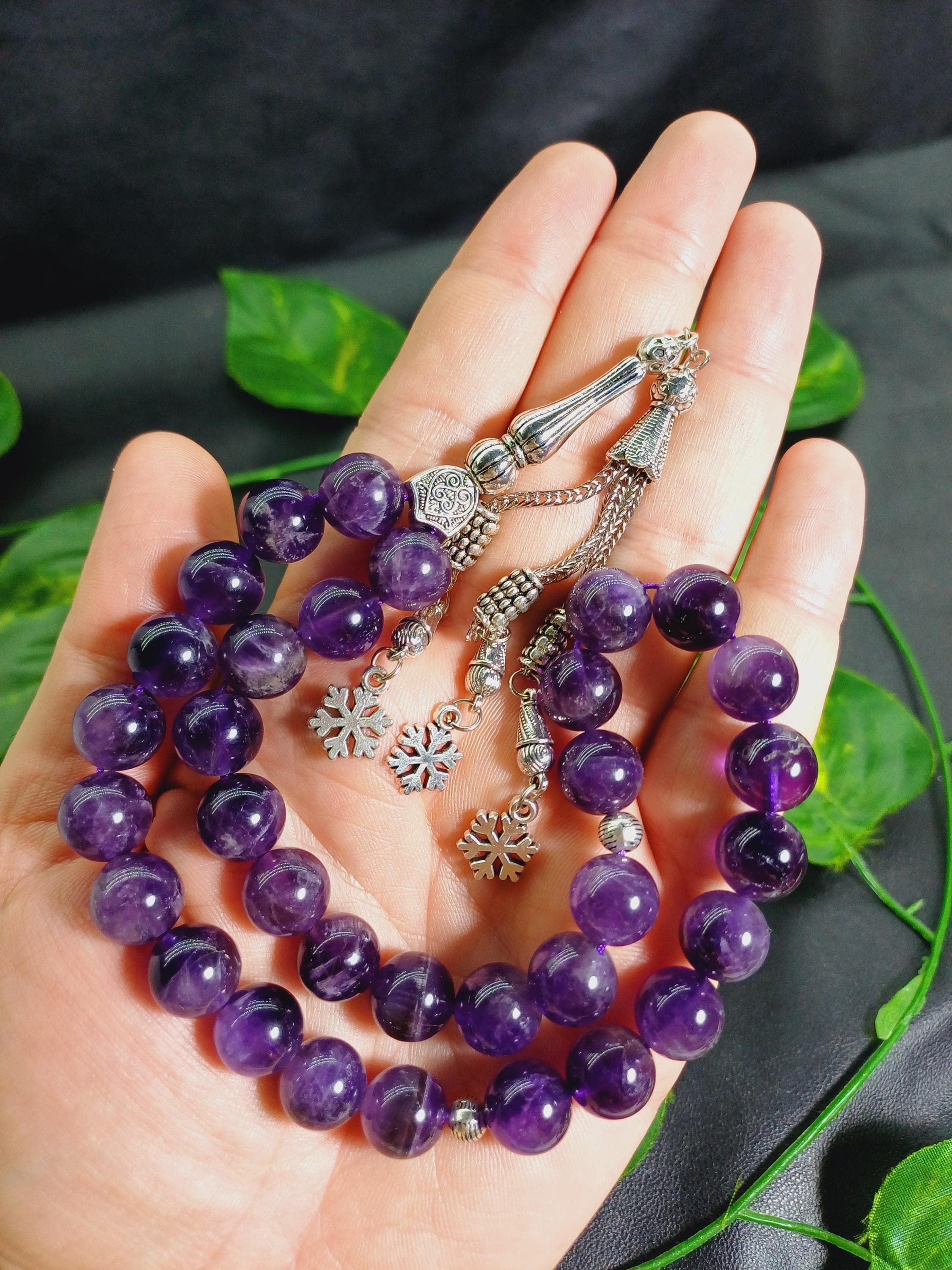 Large Amethyst Tasbih: 12 mm Purple Gemstone Islamic Prayer Beads - image 5