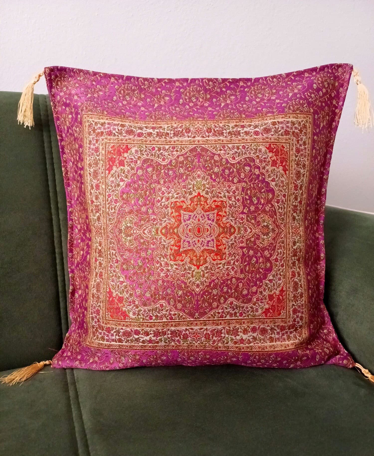 Anatolian Ottoman Pillow, Traditional Turkish Pillow, Pink Rug Patterned Cushion, Kilim Pattern Coach Pillow, Authentic Chenille Pillow