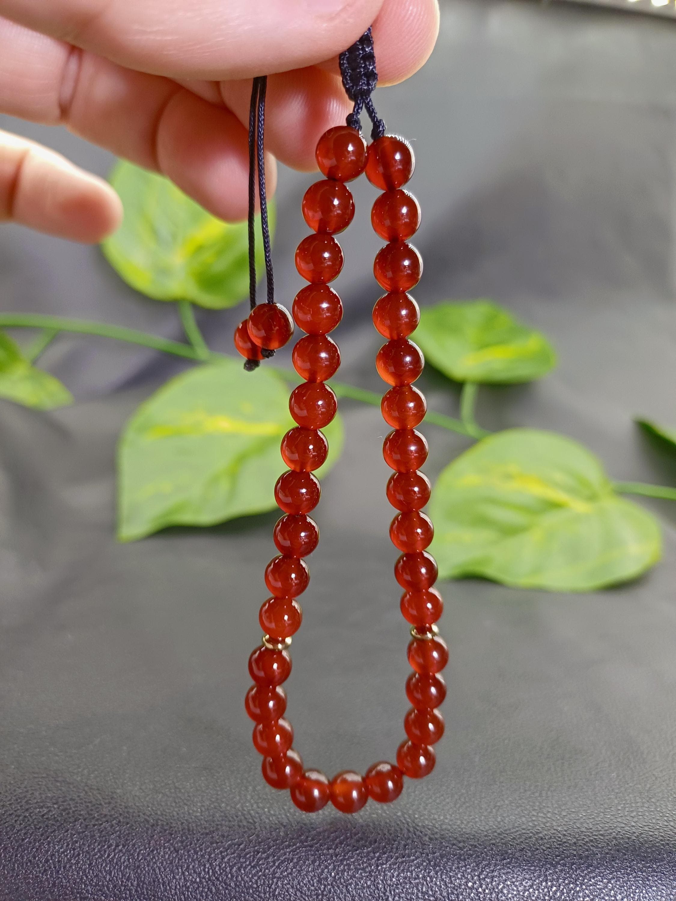 Carnelian 33 Bead Tasbih Bracelet, Red Agate Prayer Beads