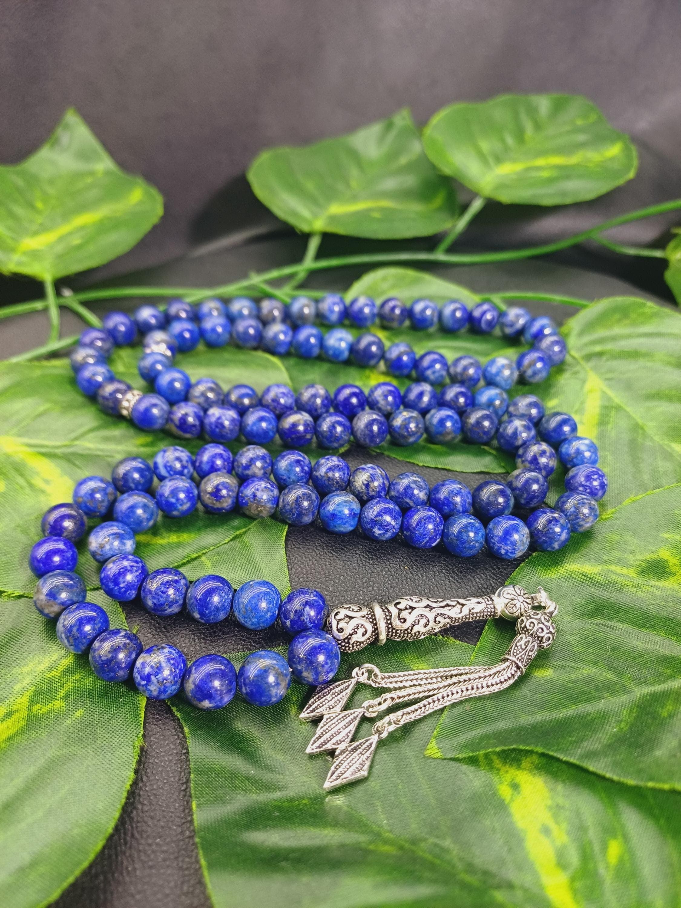 925k Sterling Silver Lapis Lazuli Tasbih: 99-Bead Islamic Prayer Beads - image 4