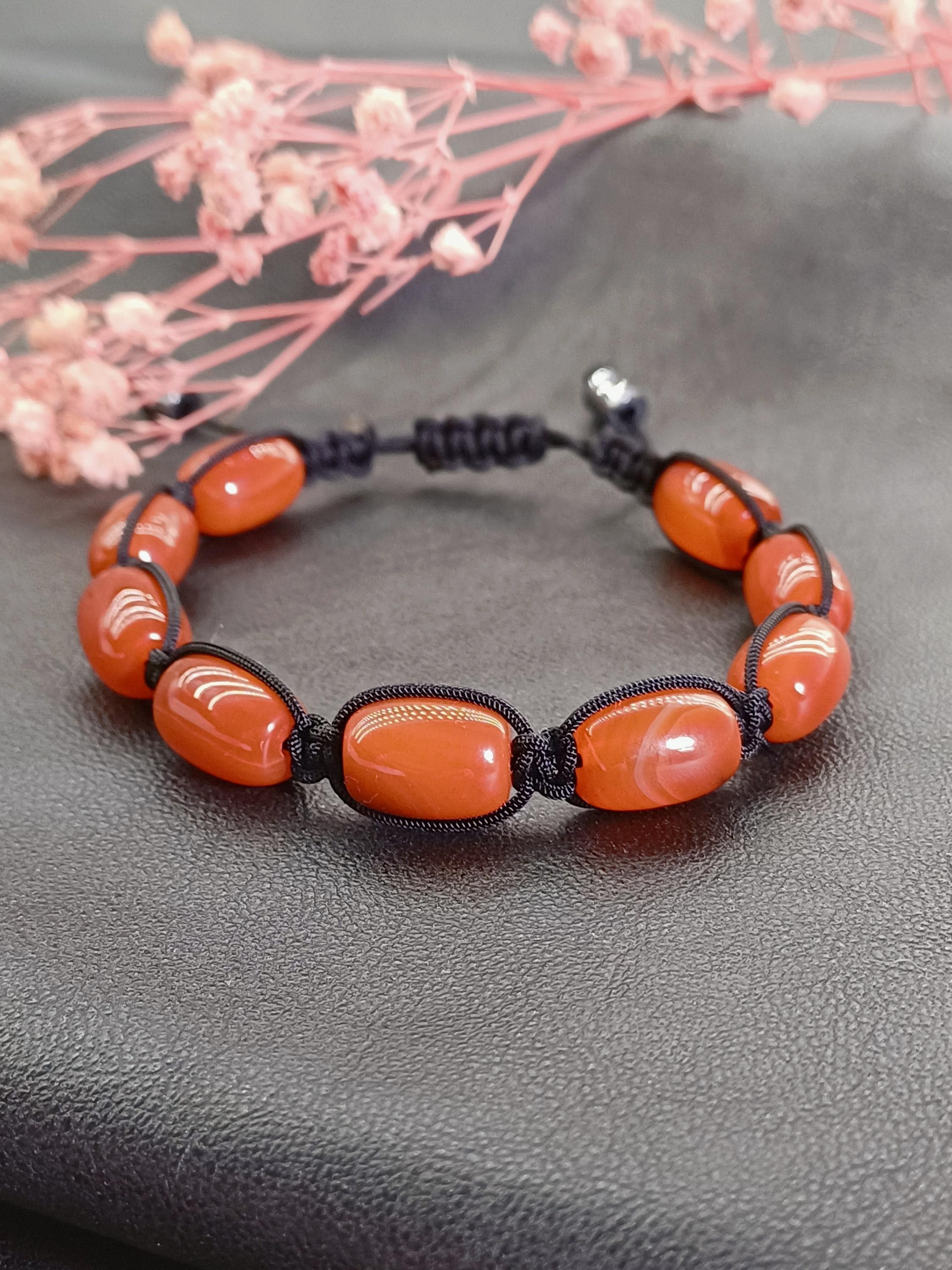 Large Beaded Carnelian Men Bracelet, Yemeni Agate Stone Bracelet - image 5