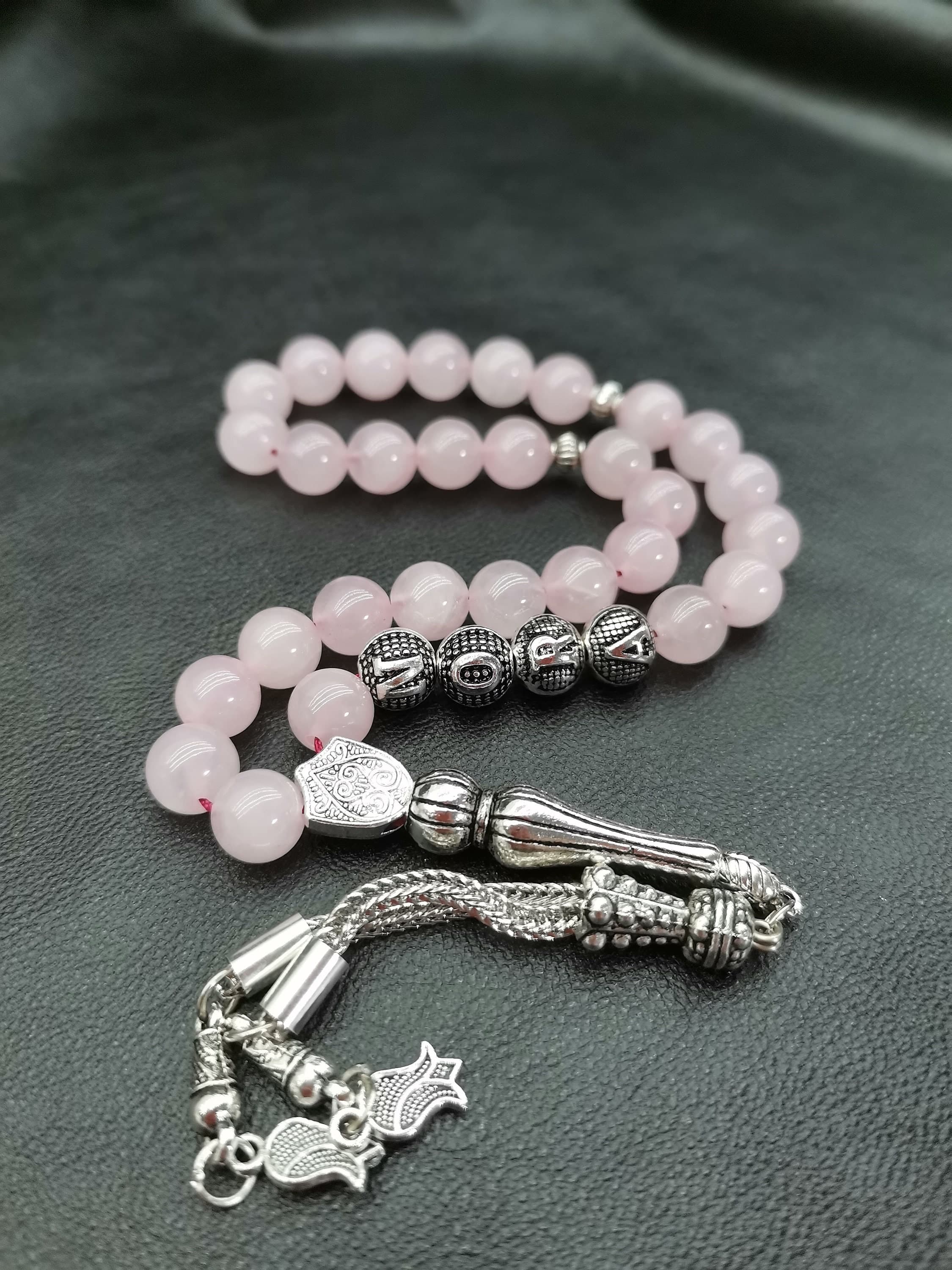 Personalized Rose Quartz Tasbih, Islamic Prayer Beads, Gift for Women - image 4