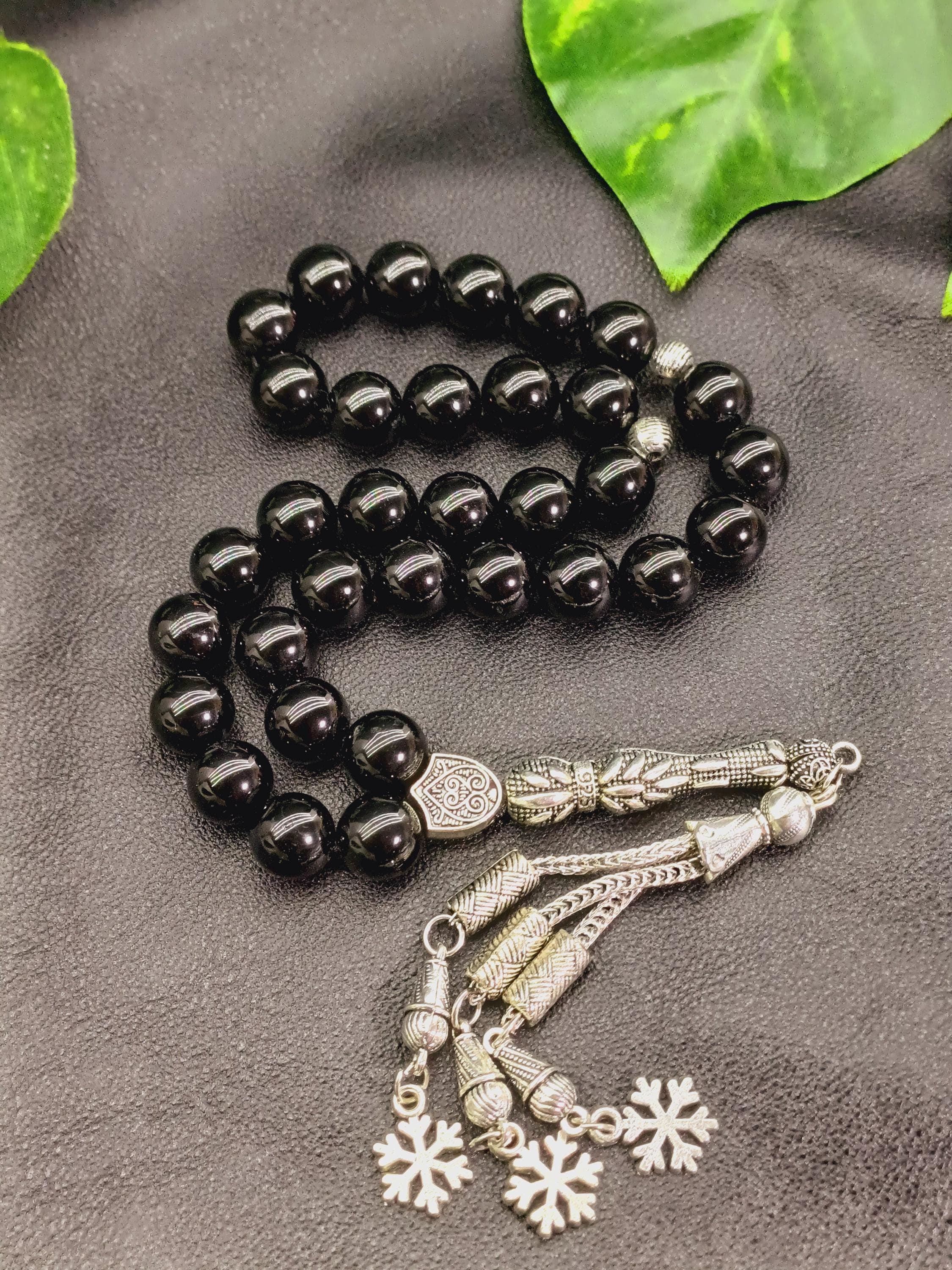Black Tourmaline Tasbih: 33-Bead Islamic Prayer Beads, 10 mm Rosary - image 4
