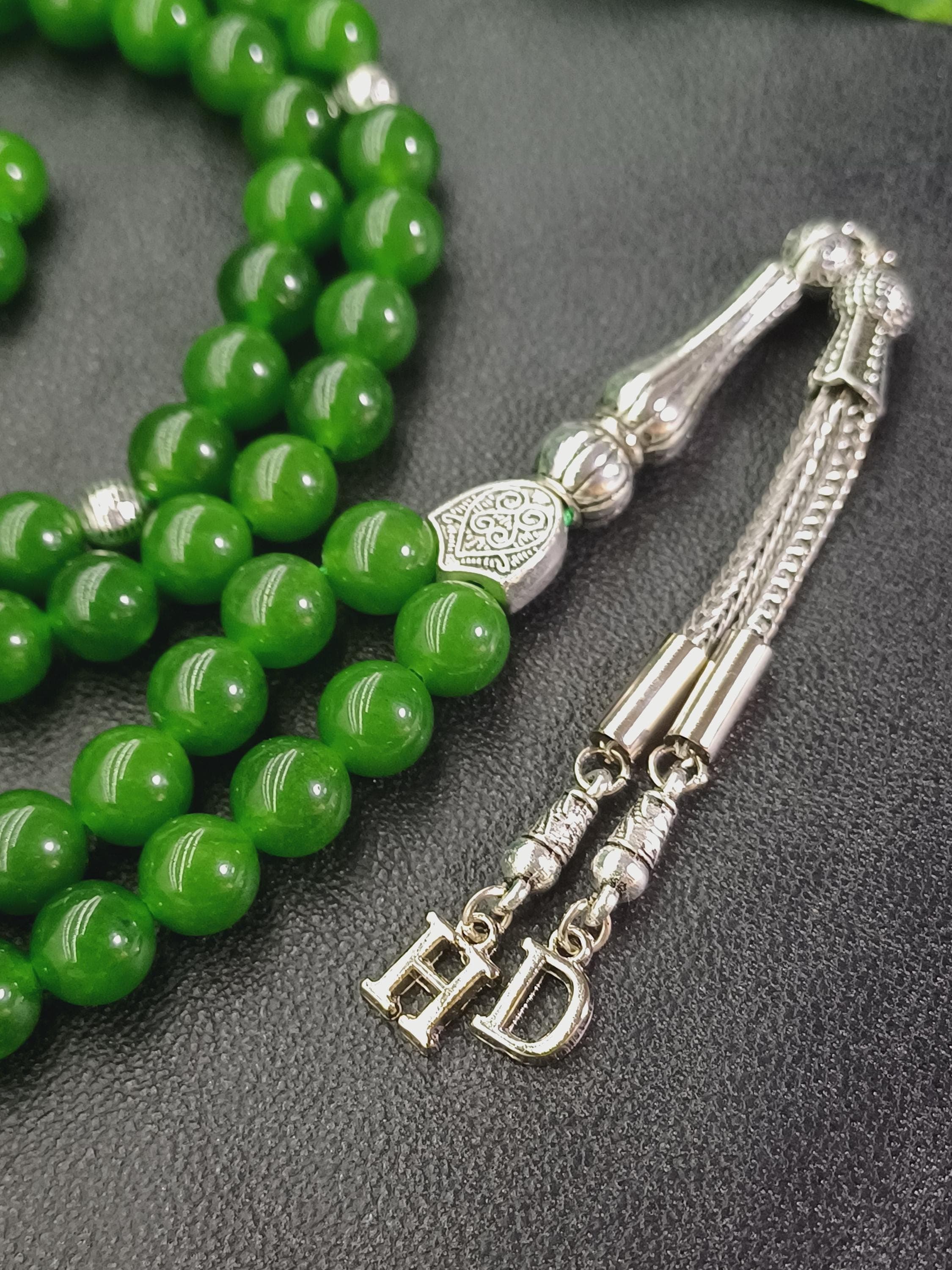 Custom 99 Green Jade Tasbih: Personalized Gemstone Rosary