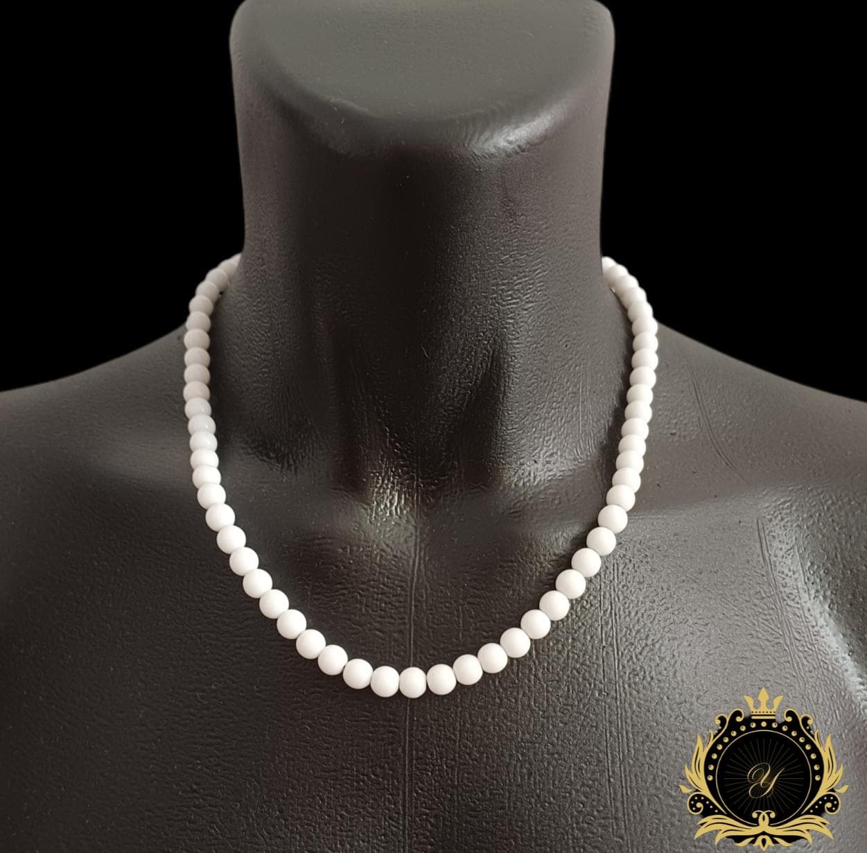 White Jade Beaded Necklace, Unisex Gemstone Jewelry - image 5