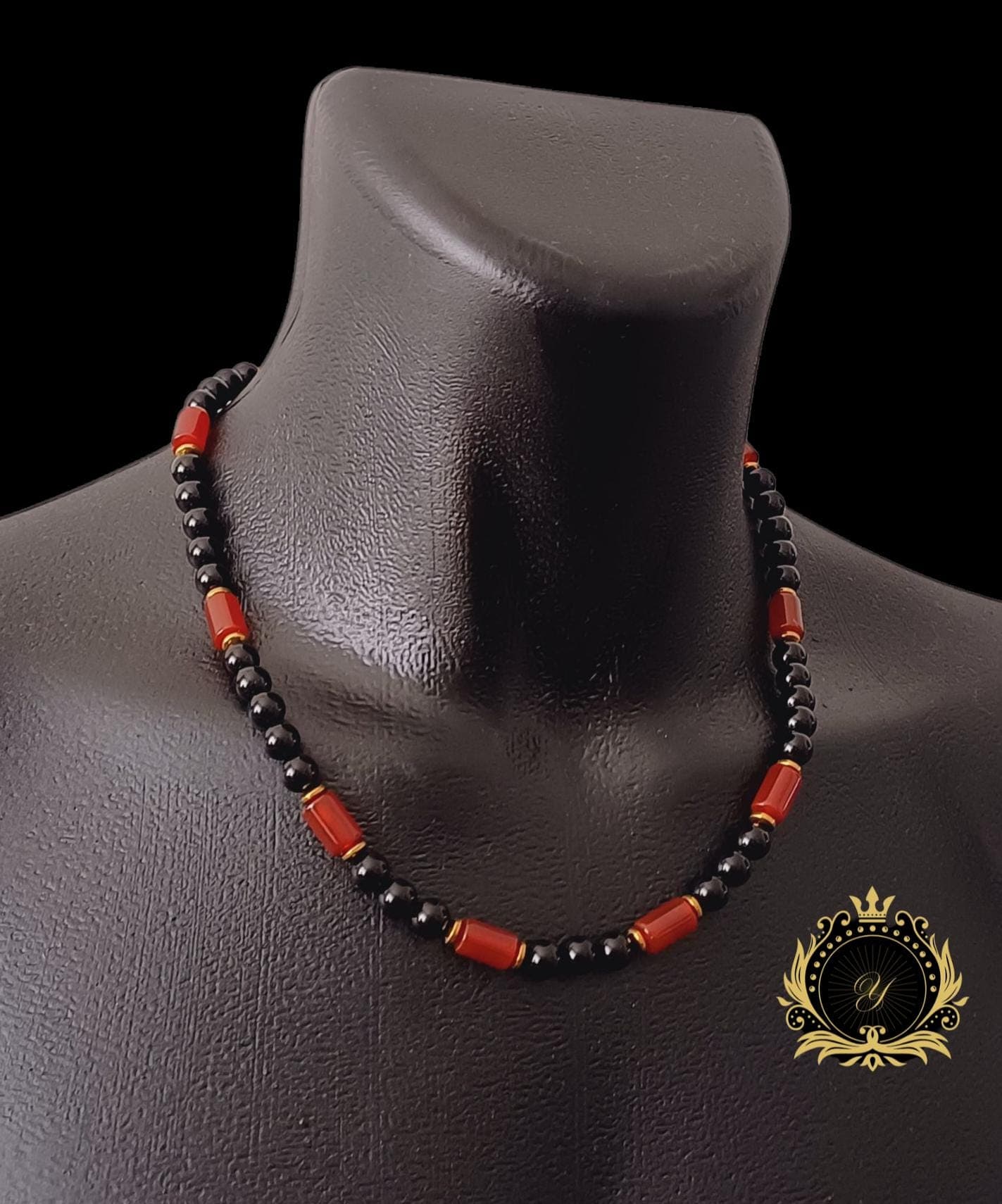 Yemeni Agate Onyx Necklace: Carnelian Aqeeq Gemstone Men Necklace