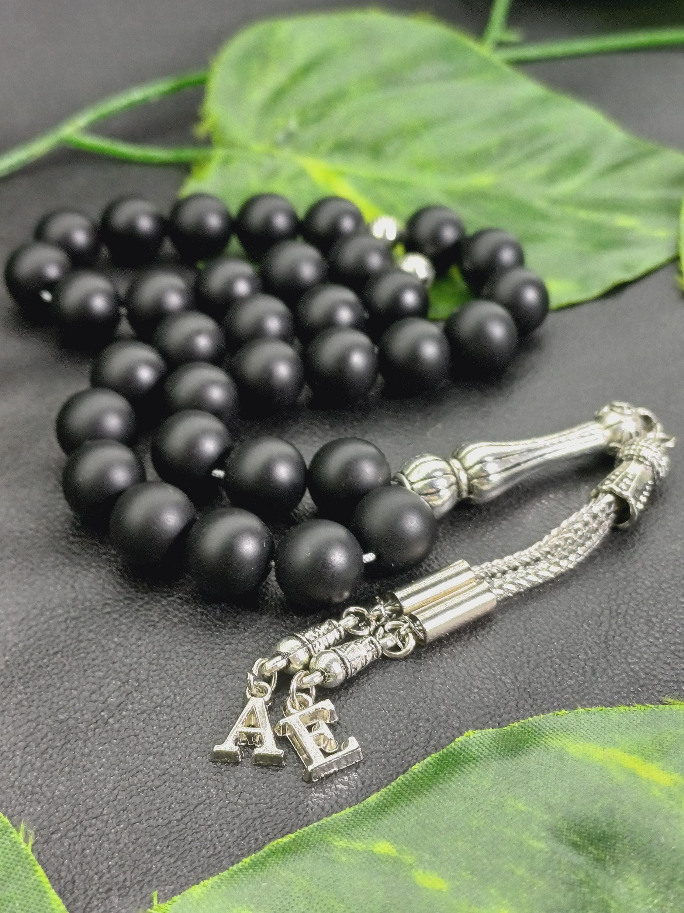 Custom Matte Black Onyx Tasbih: Personalized Large Prayer Beads
