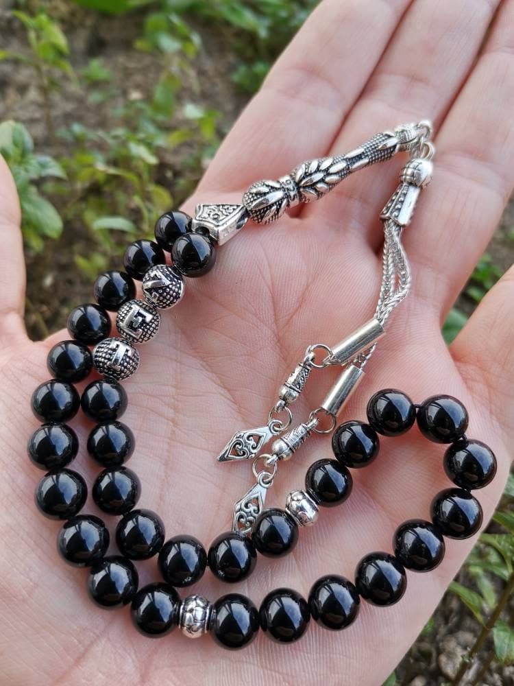 Personalized Black Onyx Tasbih: 33 Islamic Prayer Beads, Muslim Gift - image 4