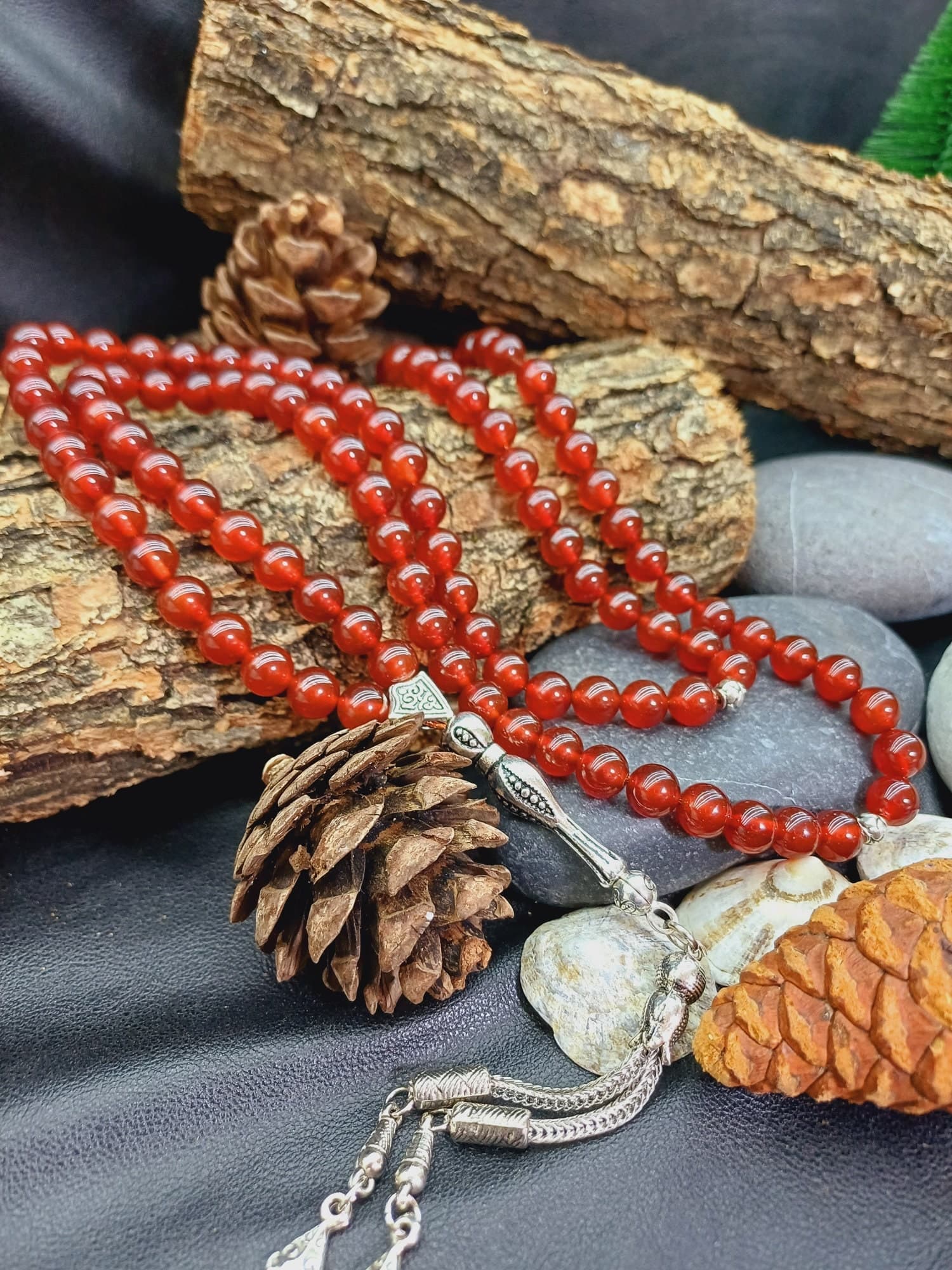99 Carnelian Agate Tasbih: Red Yemeni Aqiq Islamic Prayer Beads - image 4