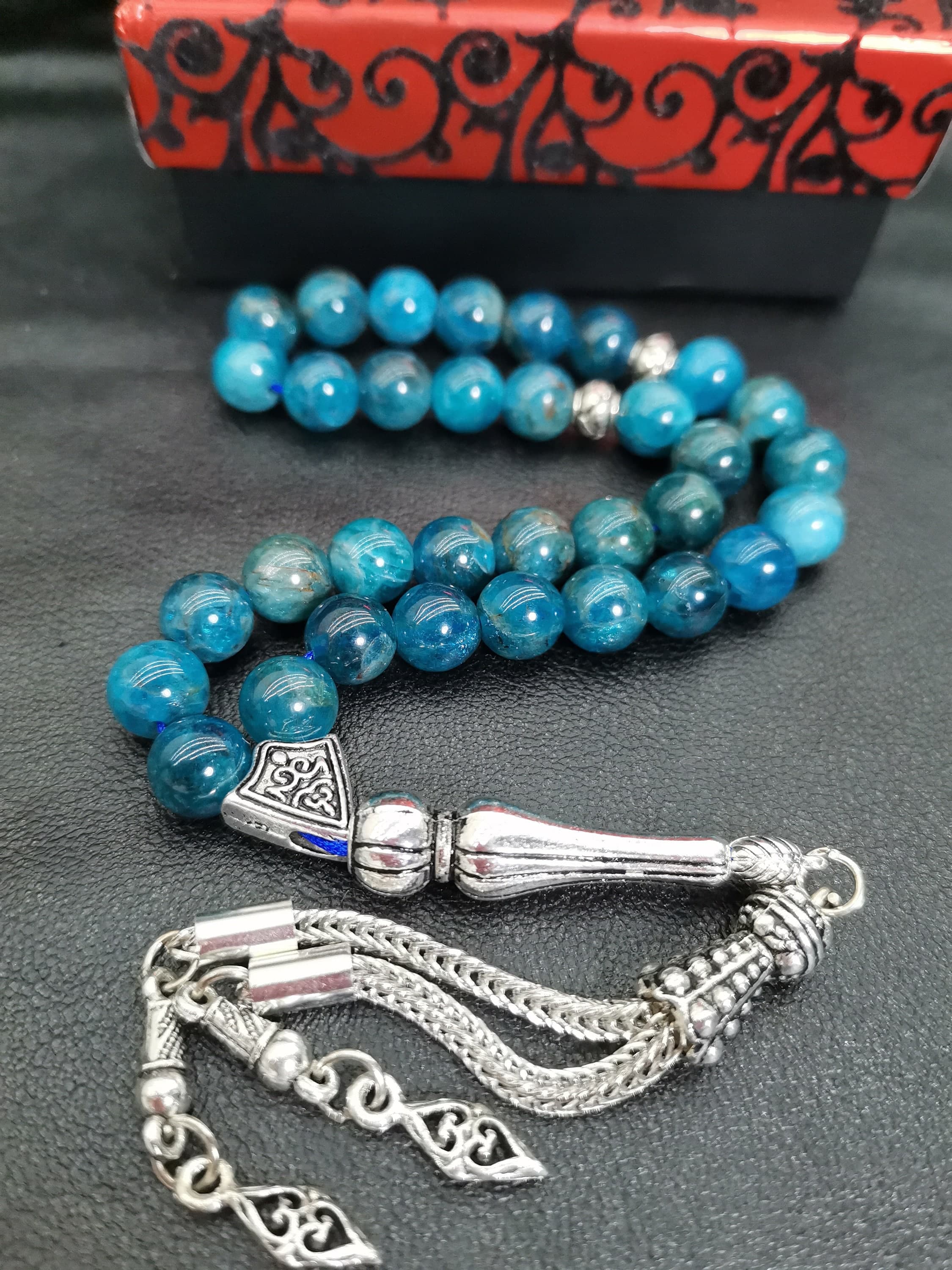 Blue Apatite Tasbih: 33 Islamic Prayer Beads Rosary