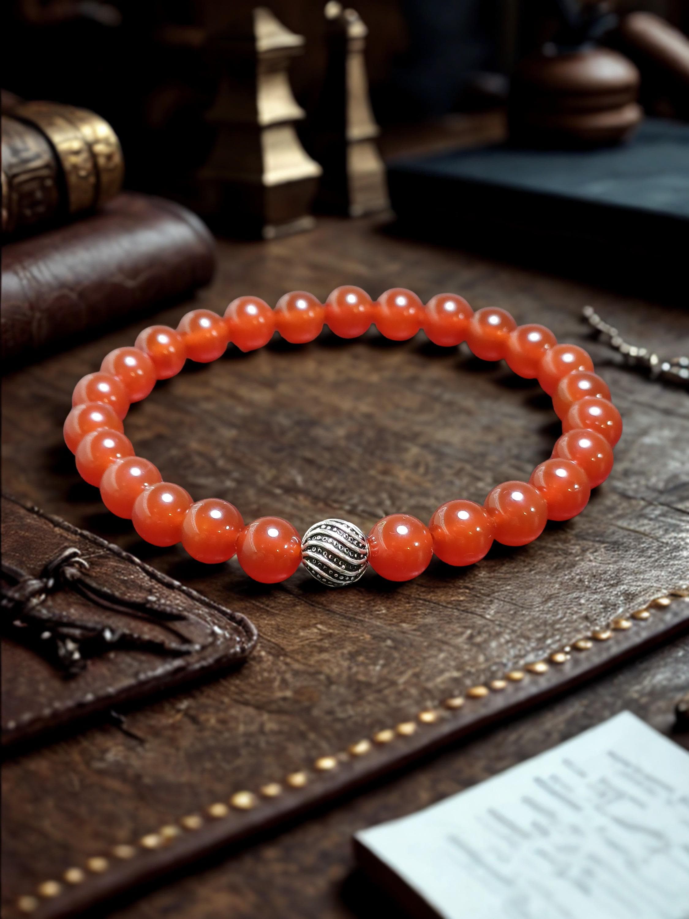Red Carnelian Agate Bracelet, 925k Silver Yemeni Aqeeq Bracelet - image 4