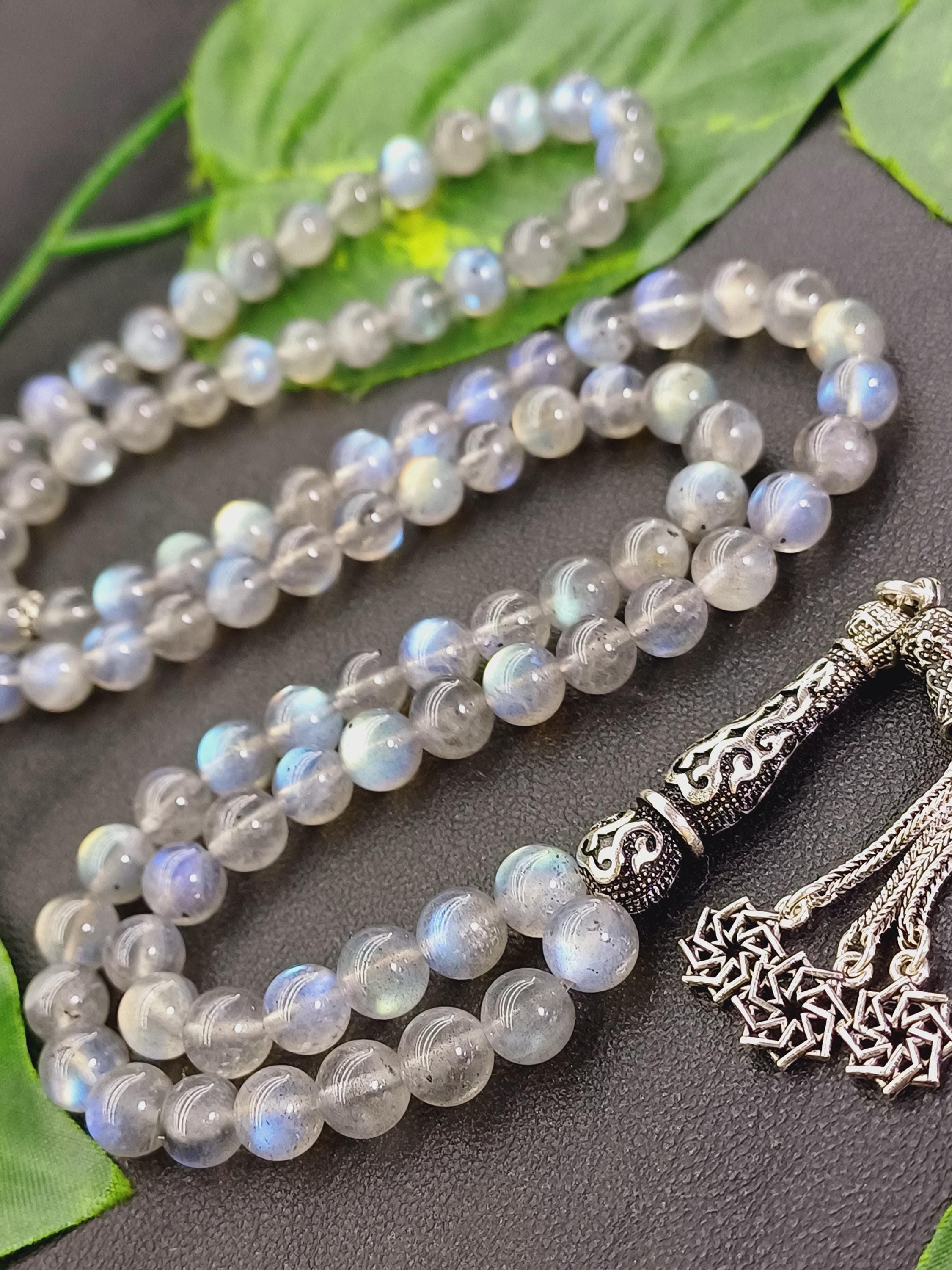 99 Labradorite Tasbih: 925k Silver Islamic Prayer Beads