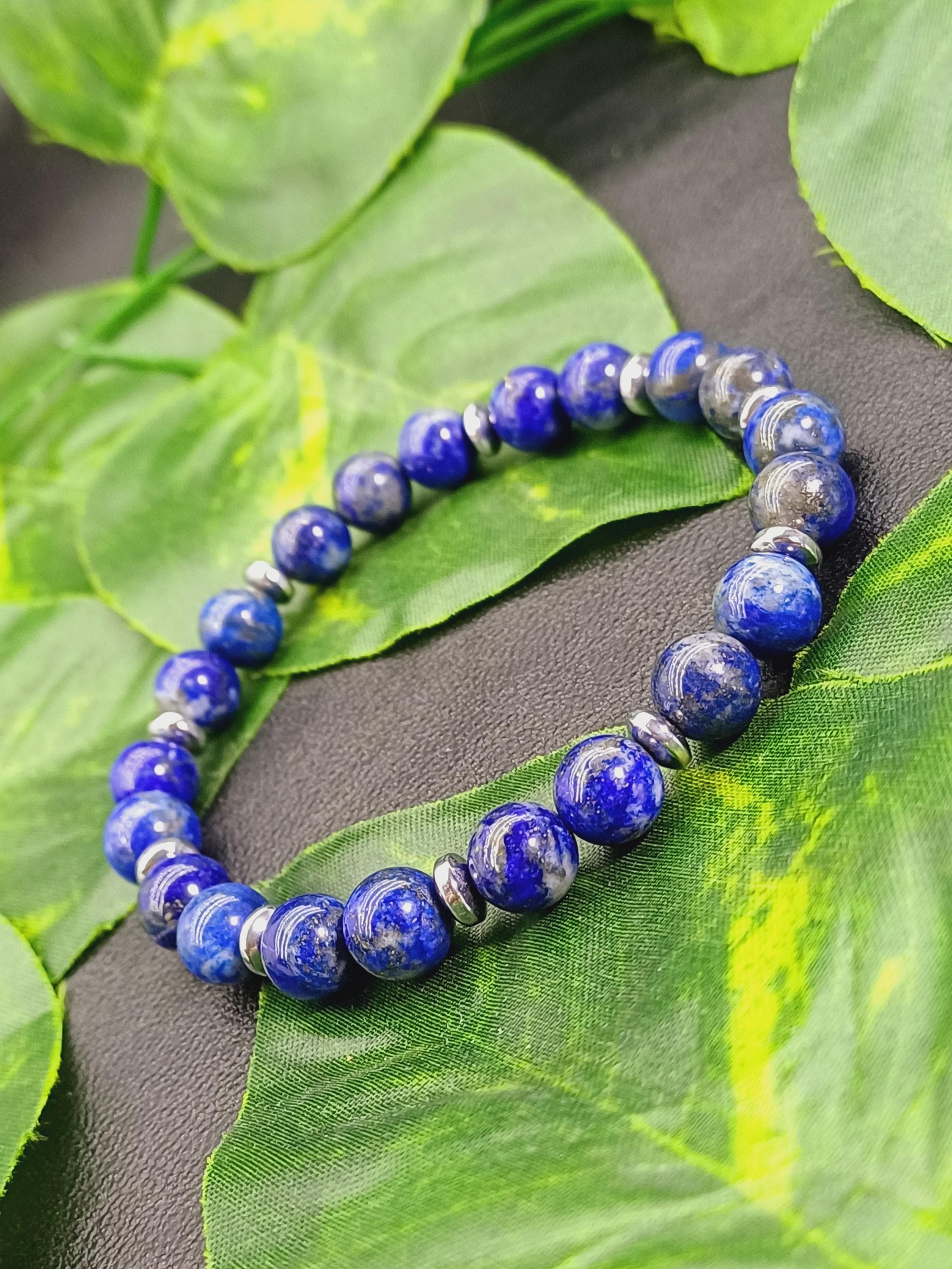 Blue Lapis Lazuli Beaded Bracelet with Hematite Spacers - image 4