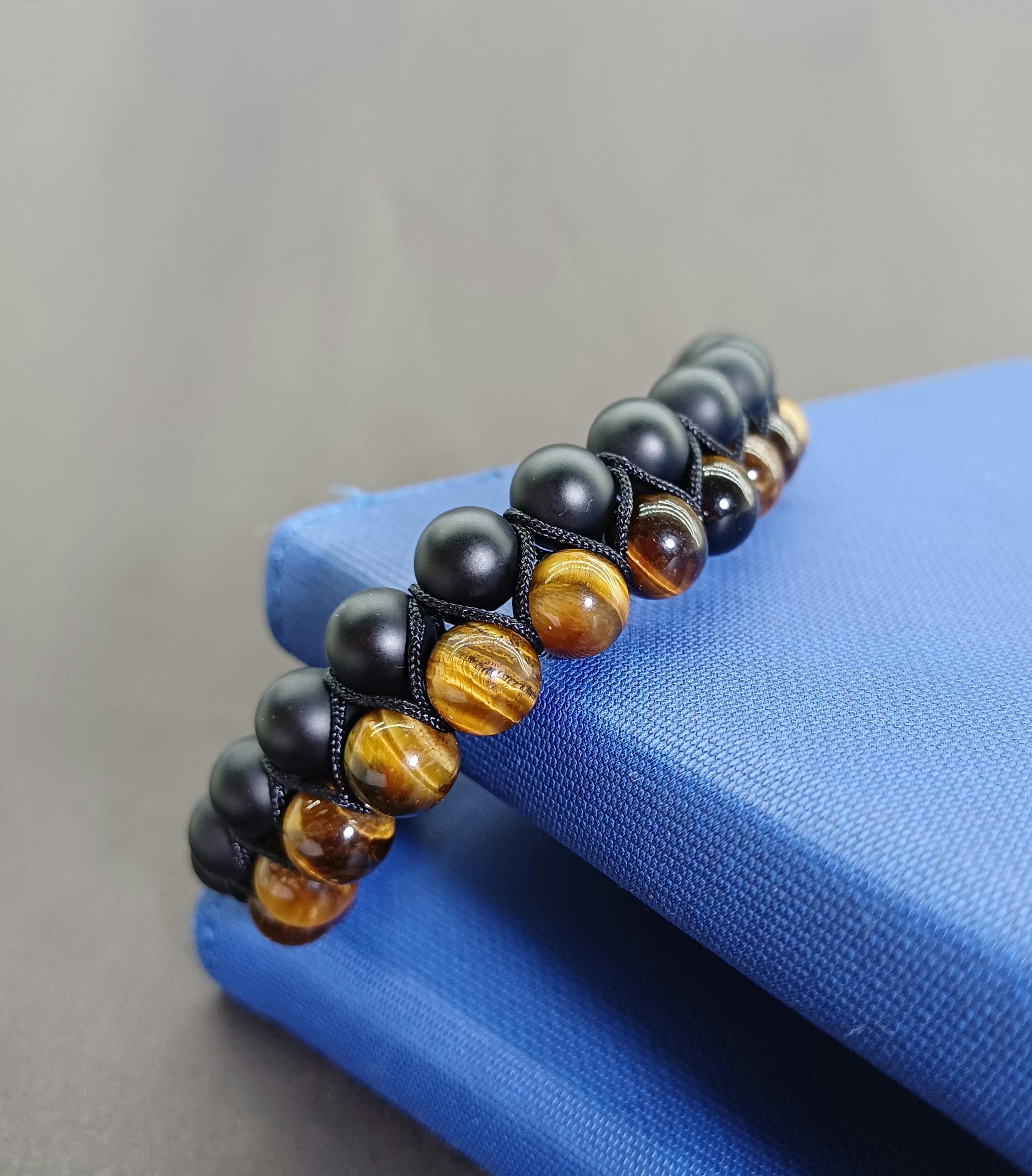 tigers eye and black onyx natural stone men bracelet