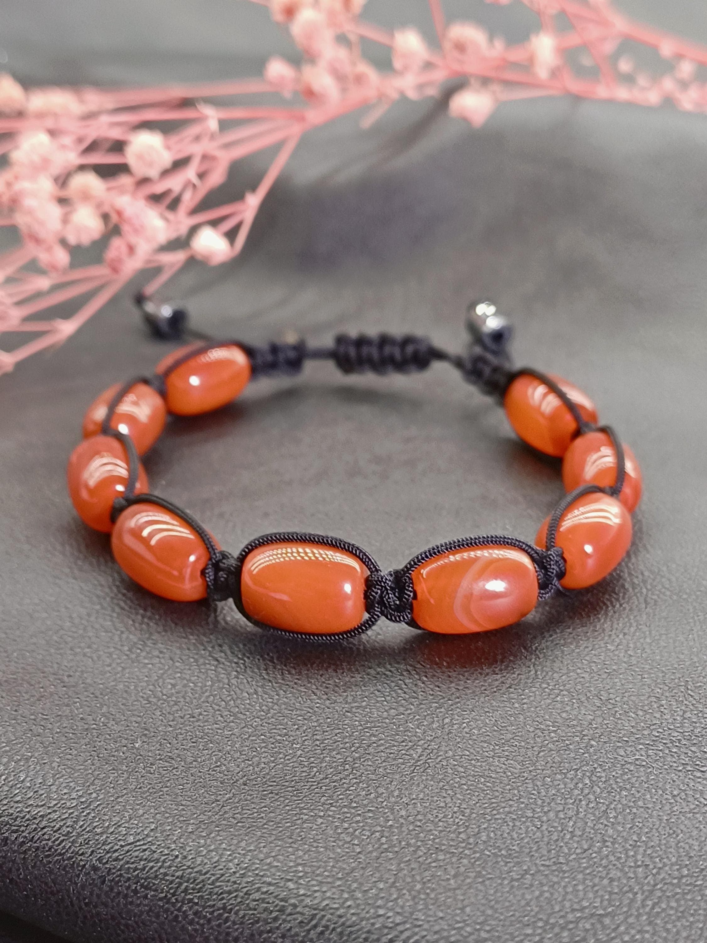 Large Beaded Carnelian Men Bracelet, Yemeni Agate Stone Bracelet