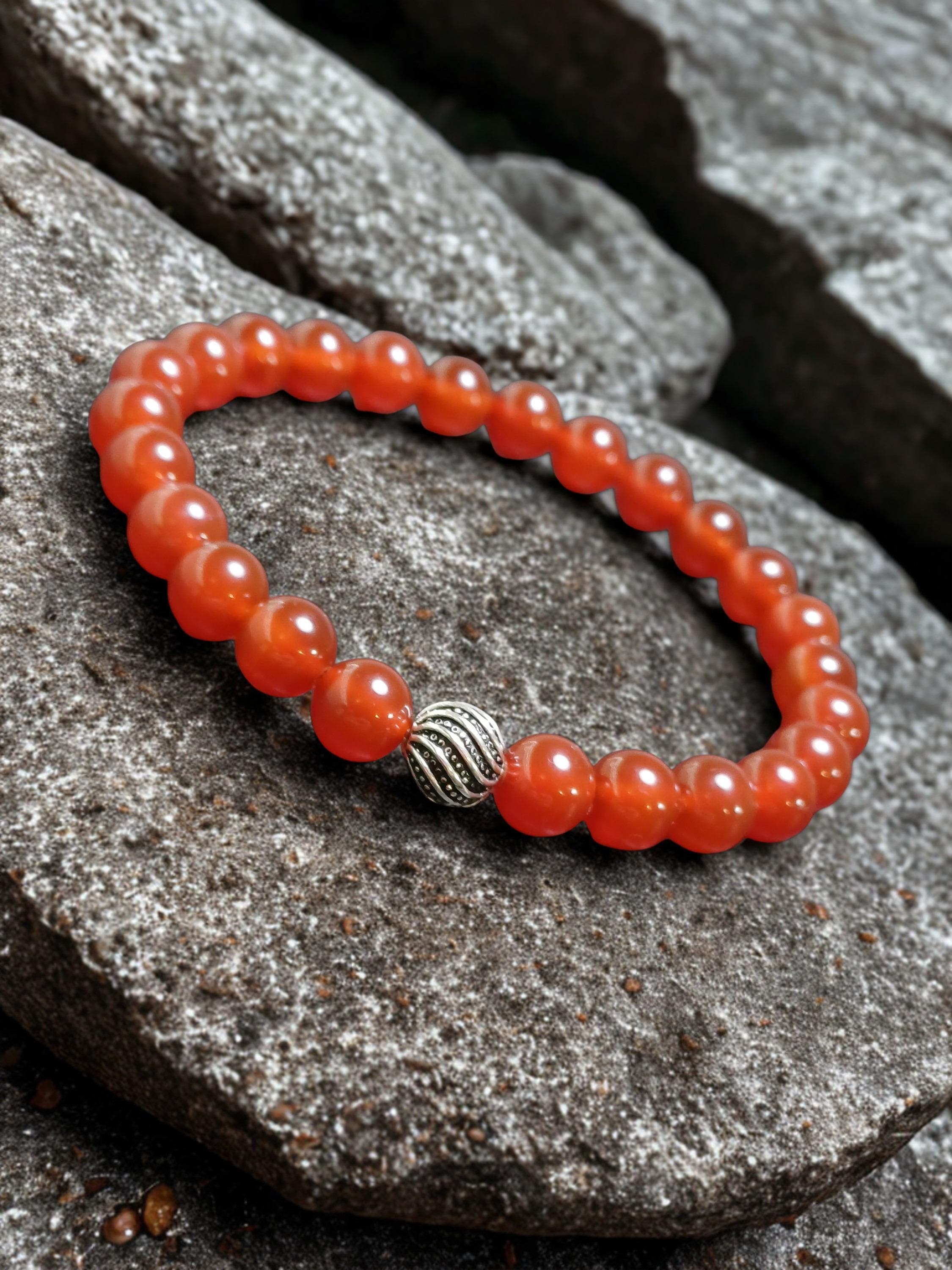 Red Carnelian Agate Bracelet, 925k Silver Yemeni Aqeeq Bracelet - image 5