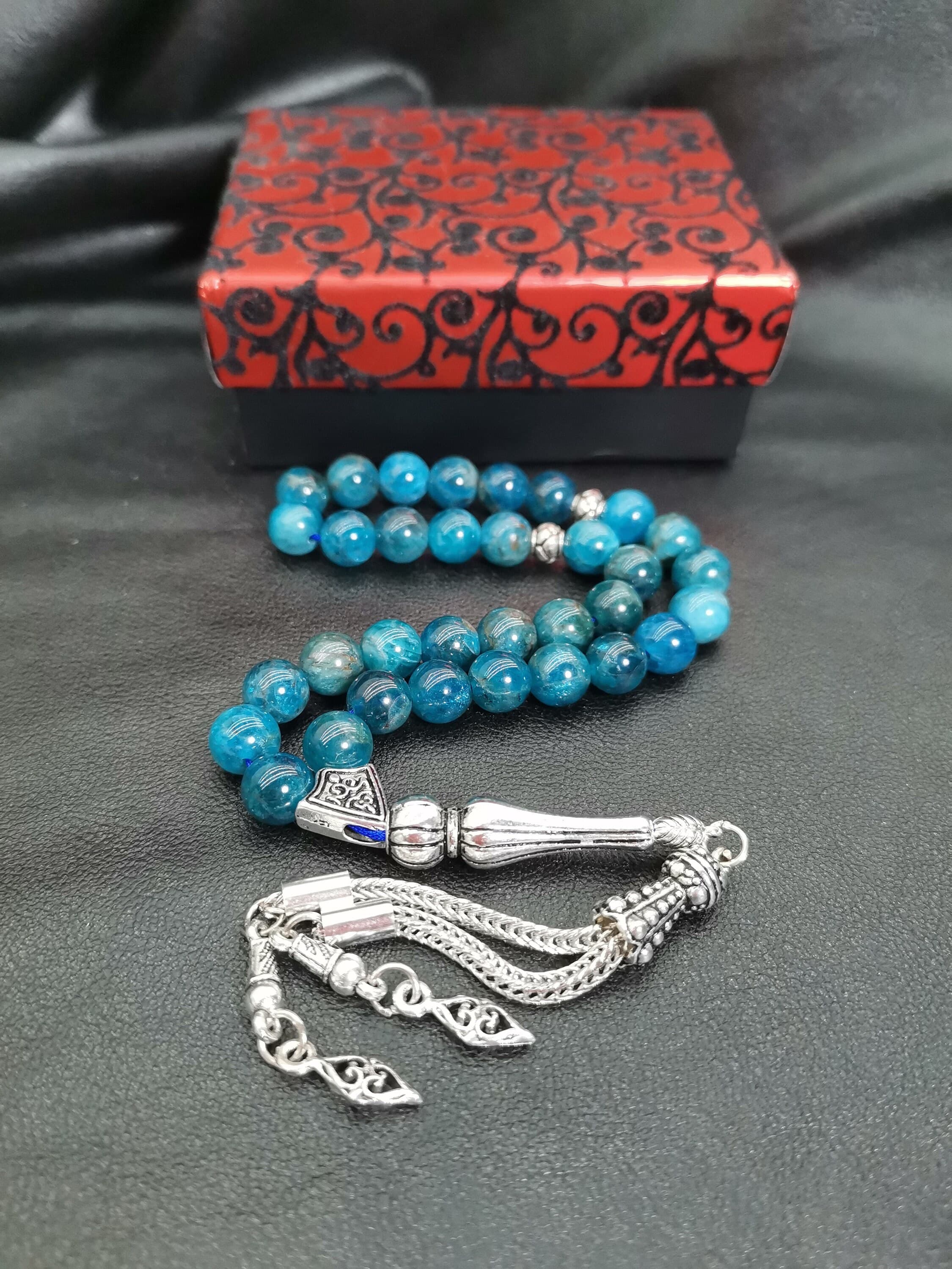 Blue Apatite Tasbih: 33 Islamic Prayer Beads Rosary - image 4
