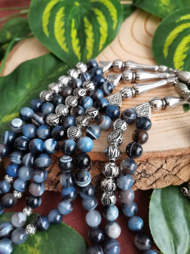 Personalized Blue Lace Agate Tasbih, Memorial Prayer Beads, Muslim Gift - image 4