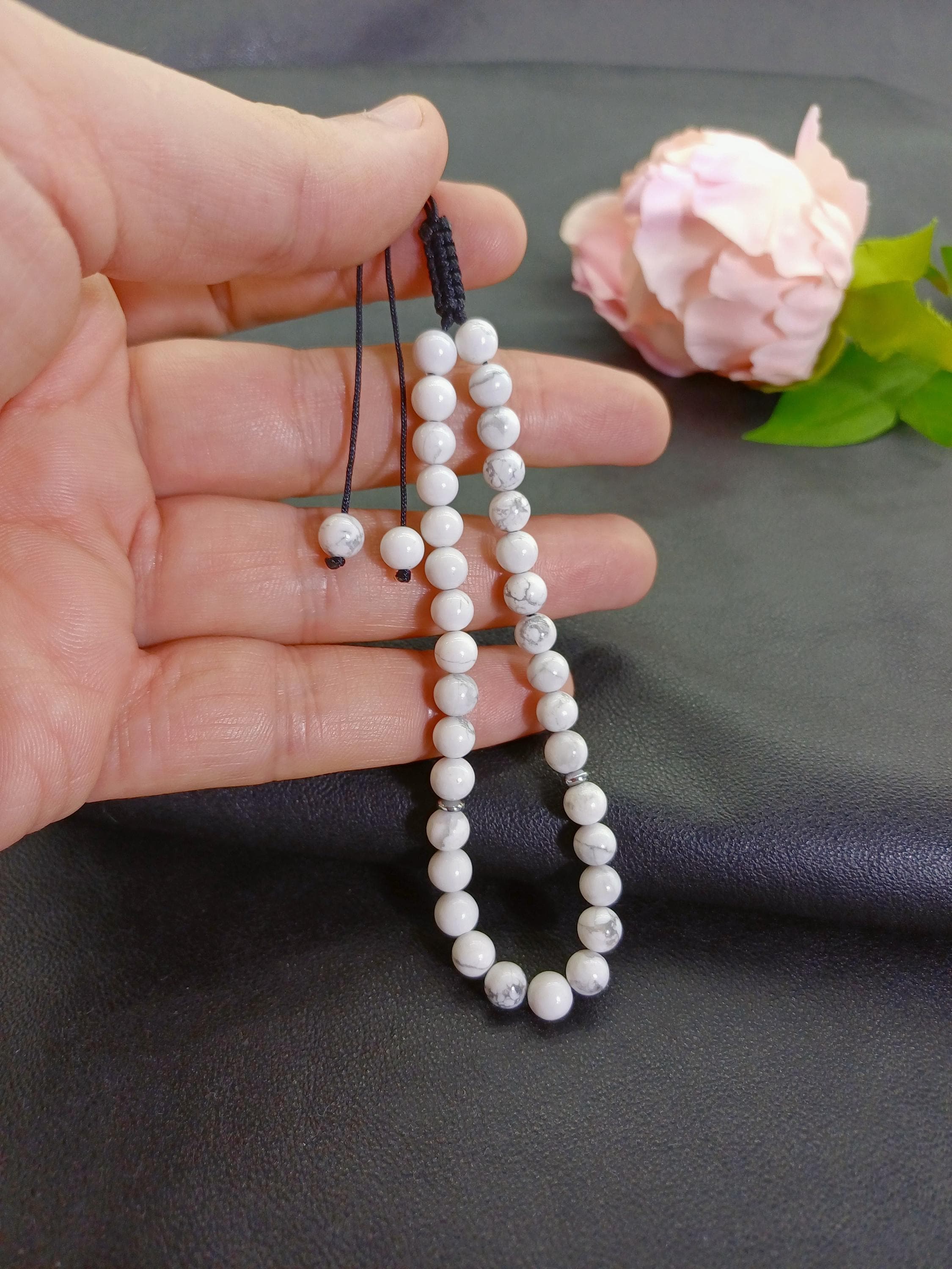 Howlite 33 Bead Tasbih Bracelet, White Gemstone Misbaha - image 4