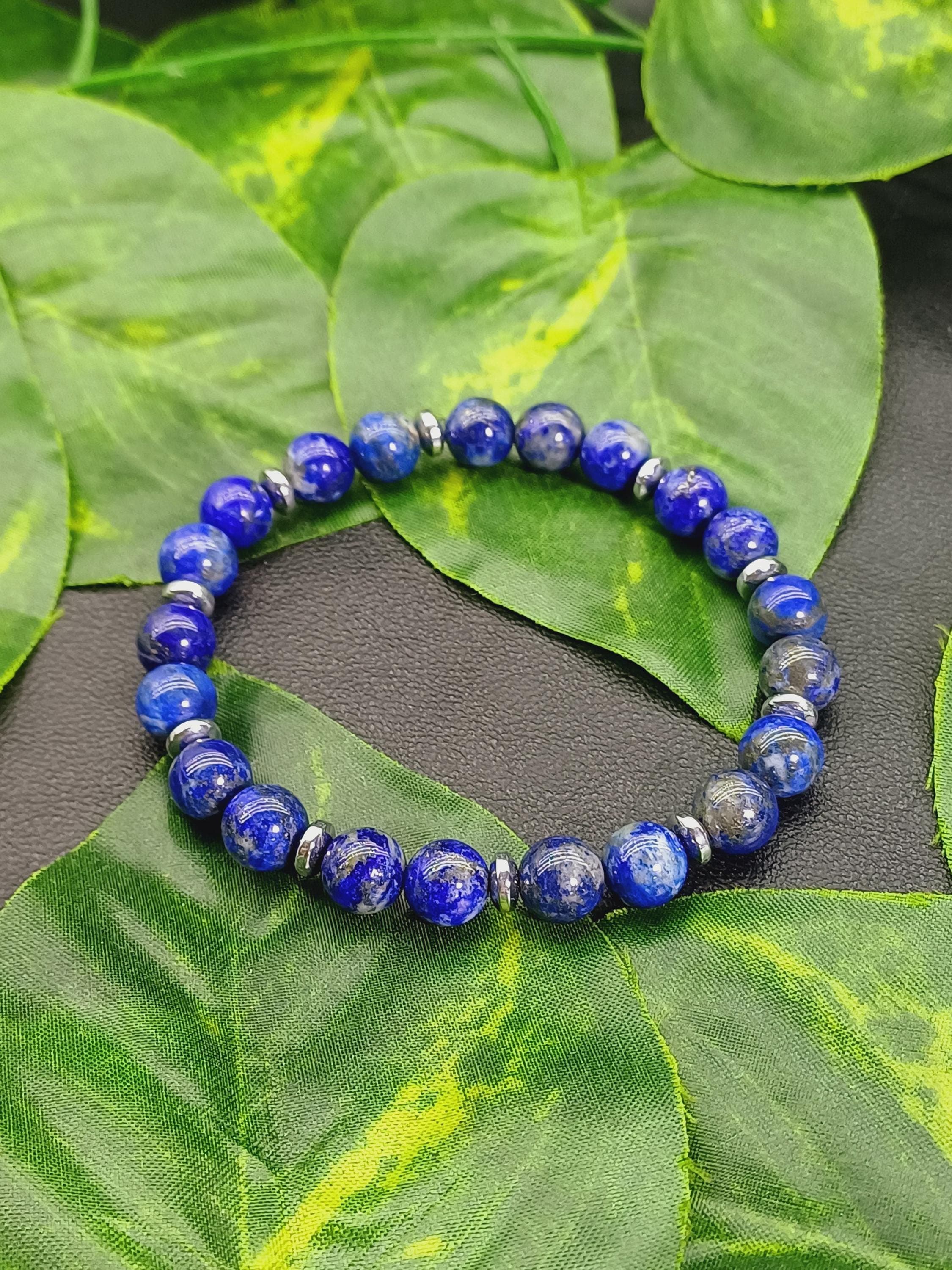Blue Lapis Lazuli Beaded Bracelet with Hematite Spacers - image 5