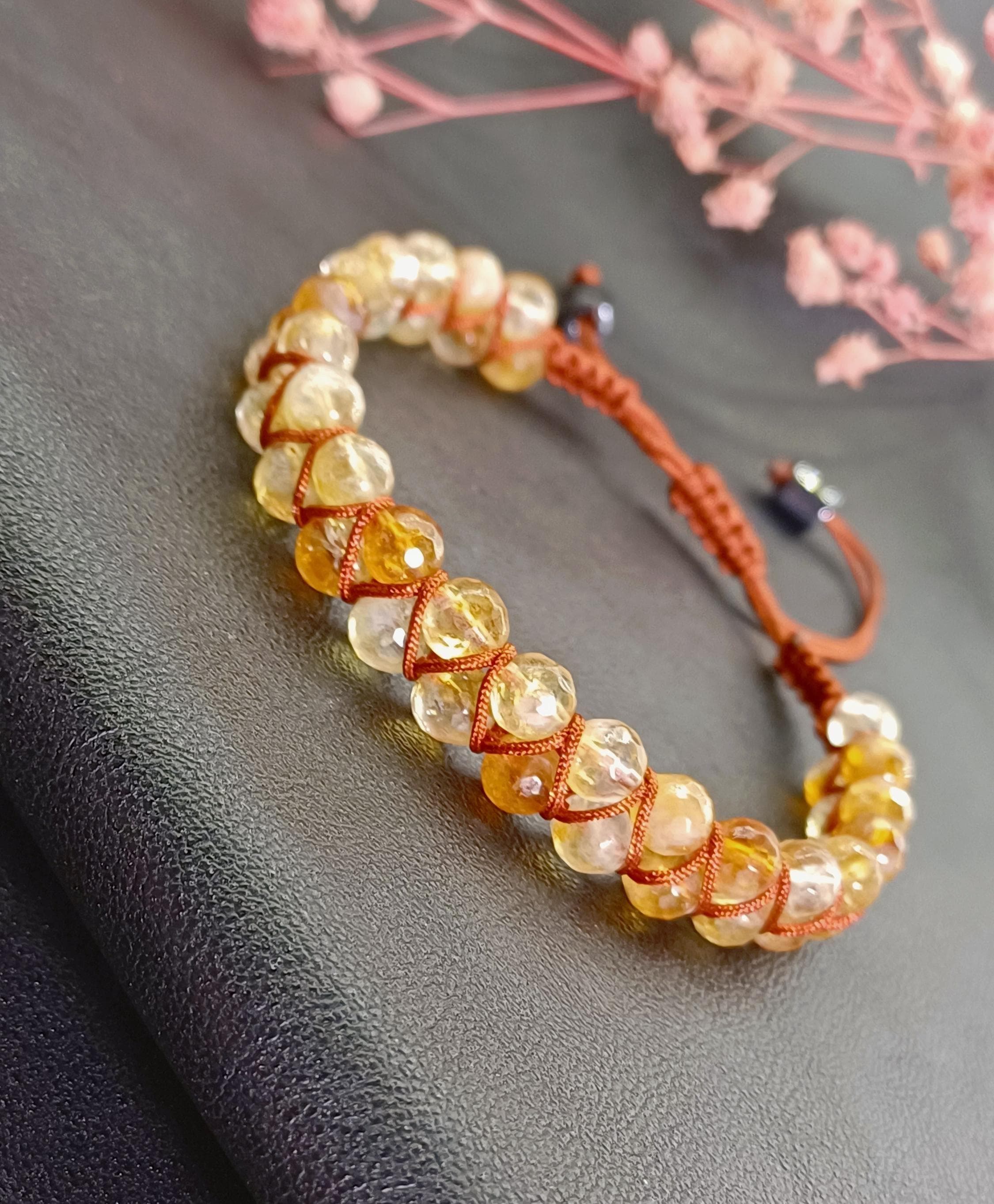 Handcrafted Double Row Citrine Bracelet, Abundance Prosperity Macrame Jewelry